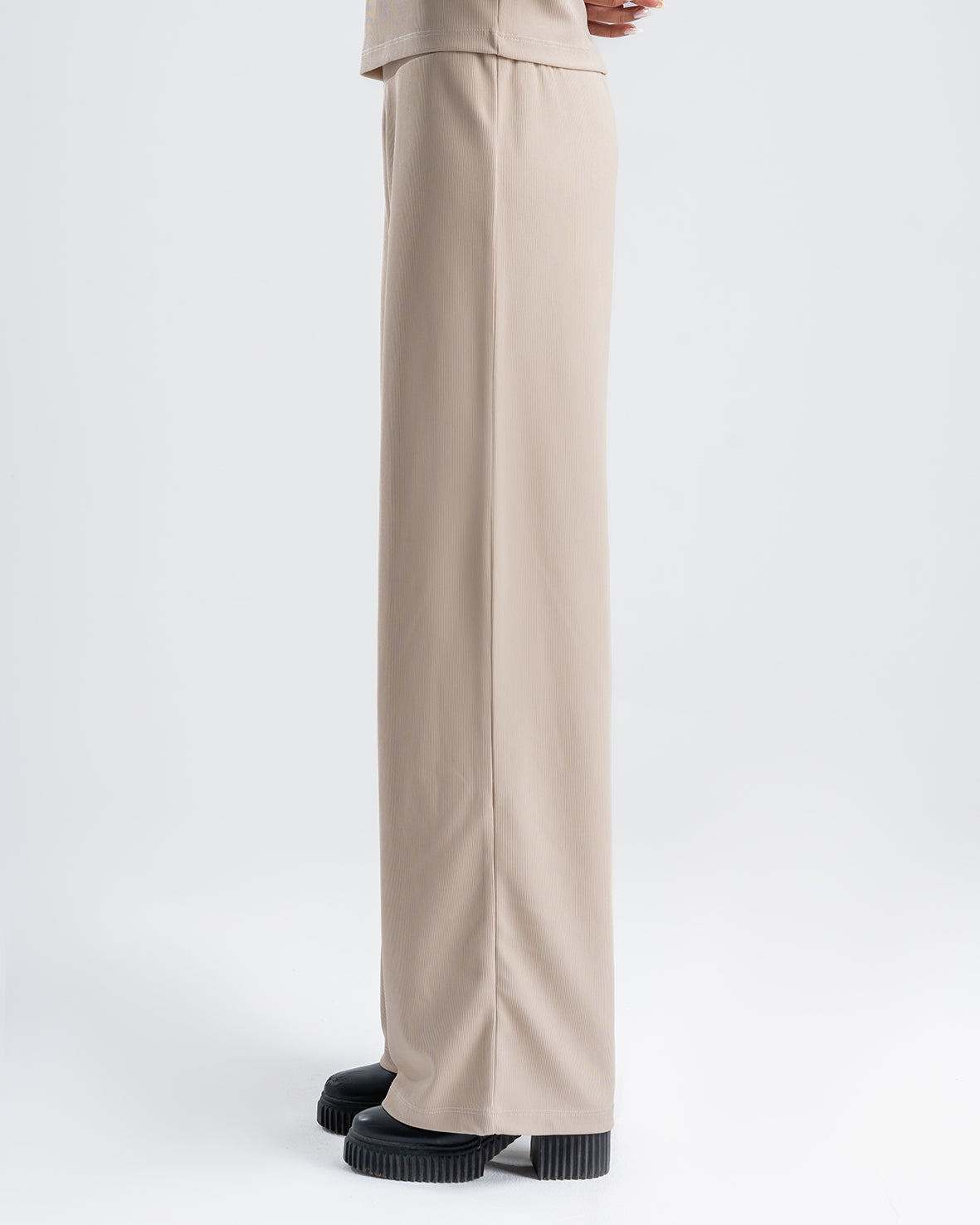 Women's Beige Basic Trouser Wide-Leg