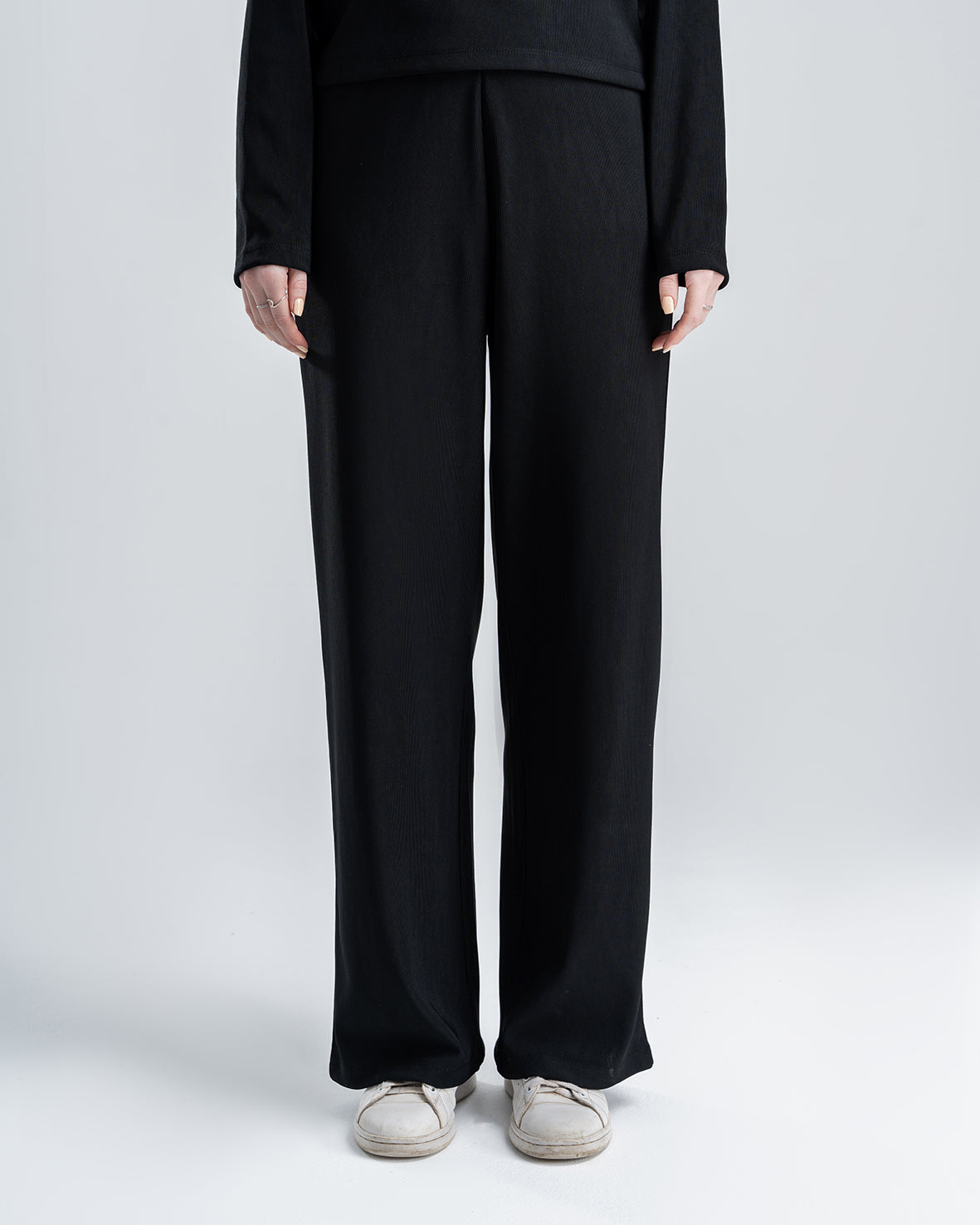 Women's Black Basic Trouser Wide-Leg