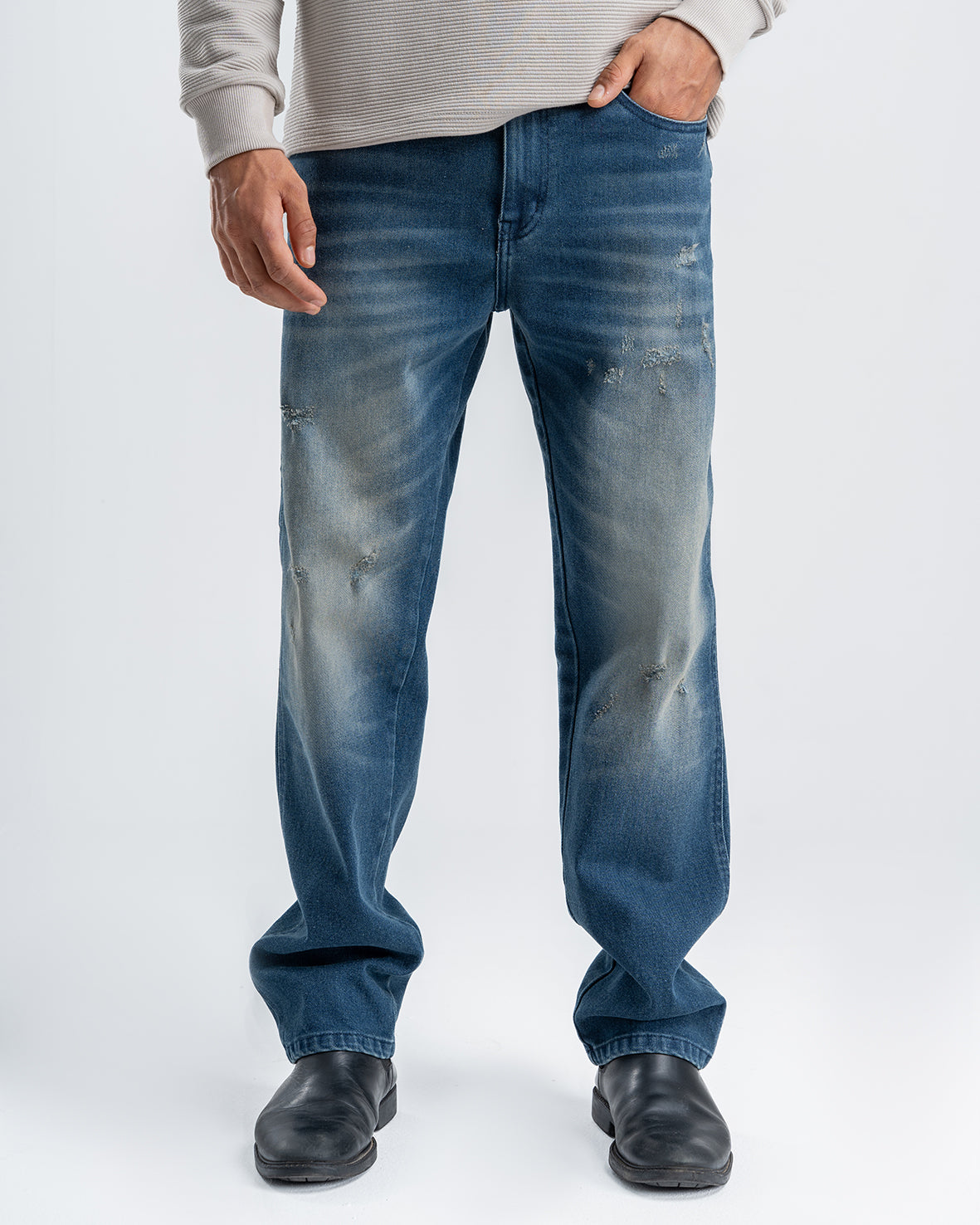 Men's Straight Fit Dirty Blue Denim Jeans