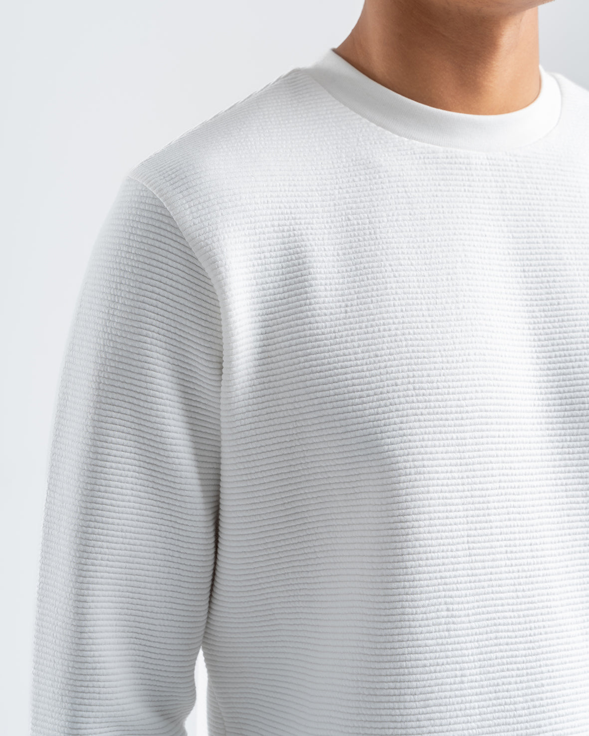 Men's White Textured Long Sleeve Sweater