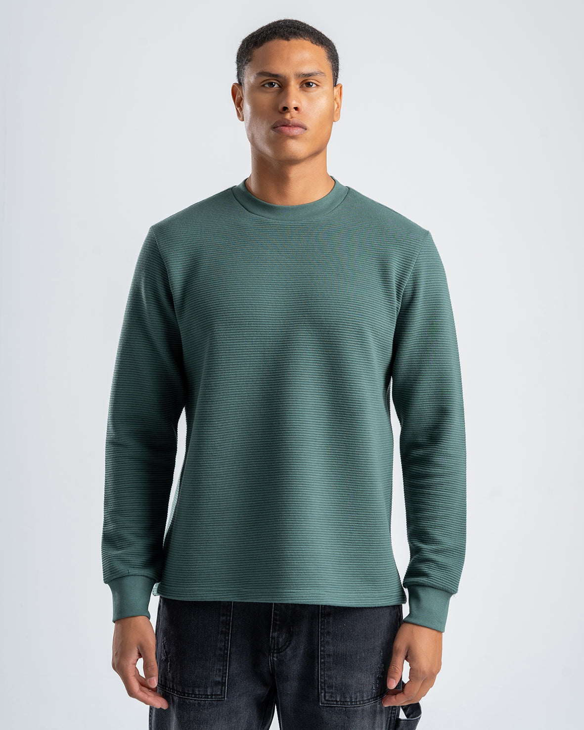 Men's Olive Textured Long Sleeve Sweater