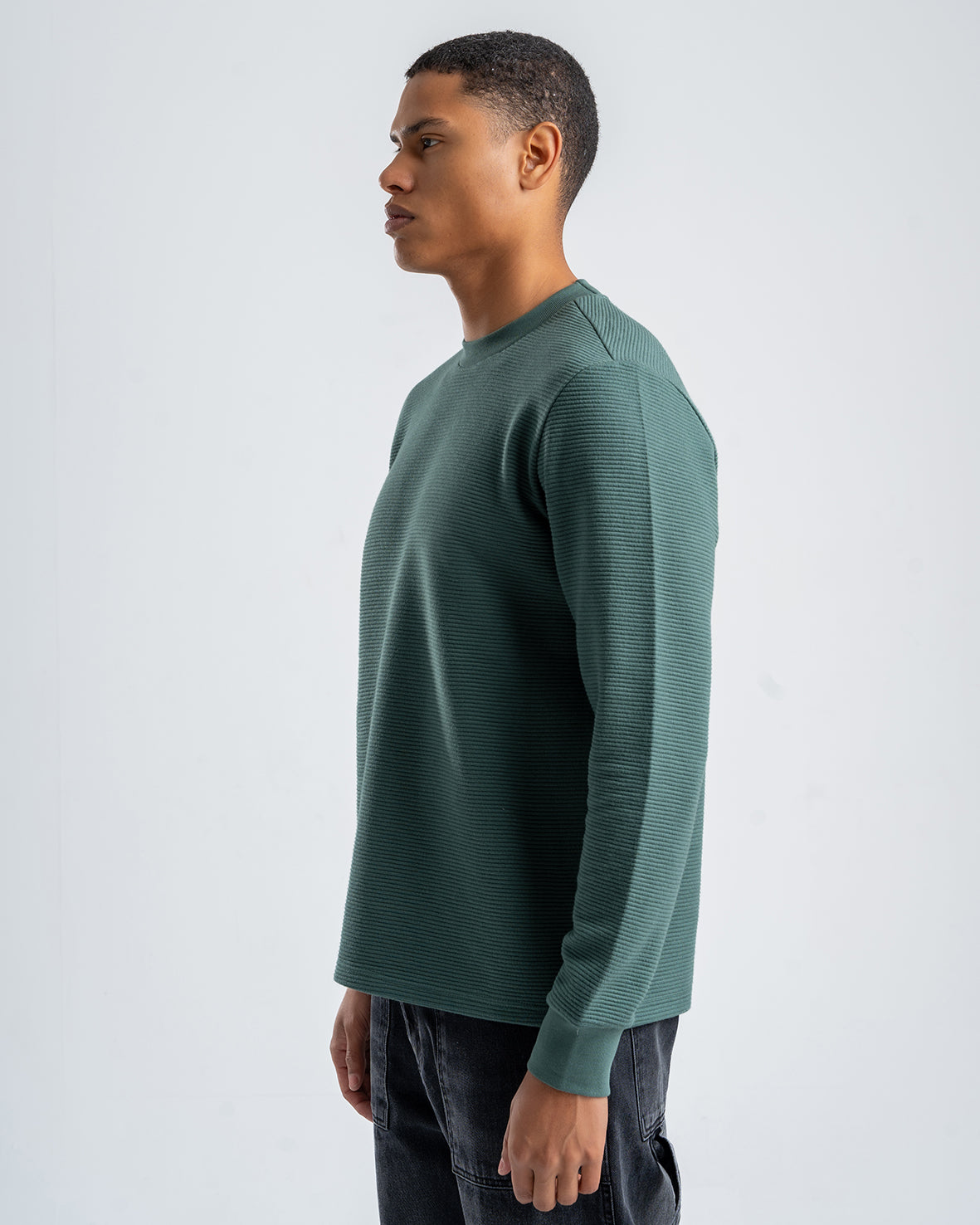 Men's Olive Textured Long Sleeve Sweater