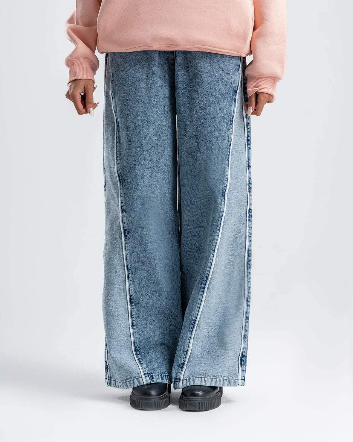 High Rise Wide Leg Elastic waist Blue Jeans