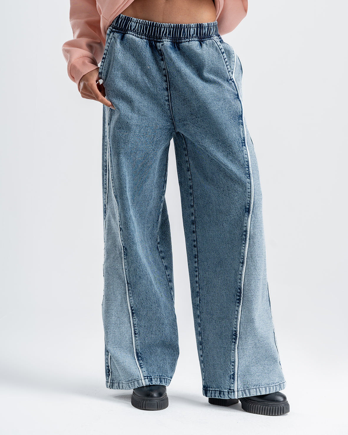 High Rise Wide Leg Elastic waist Blue Jeans