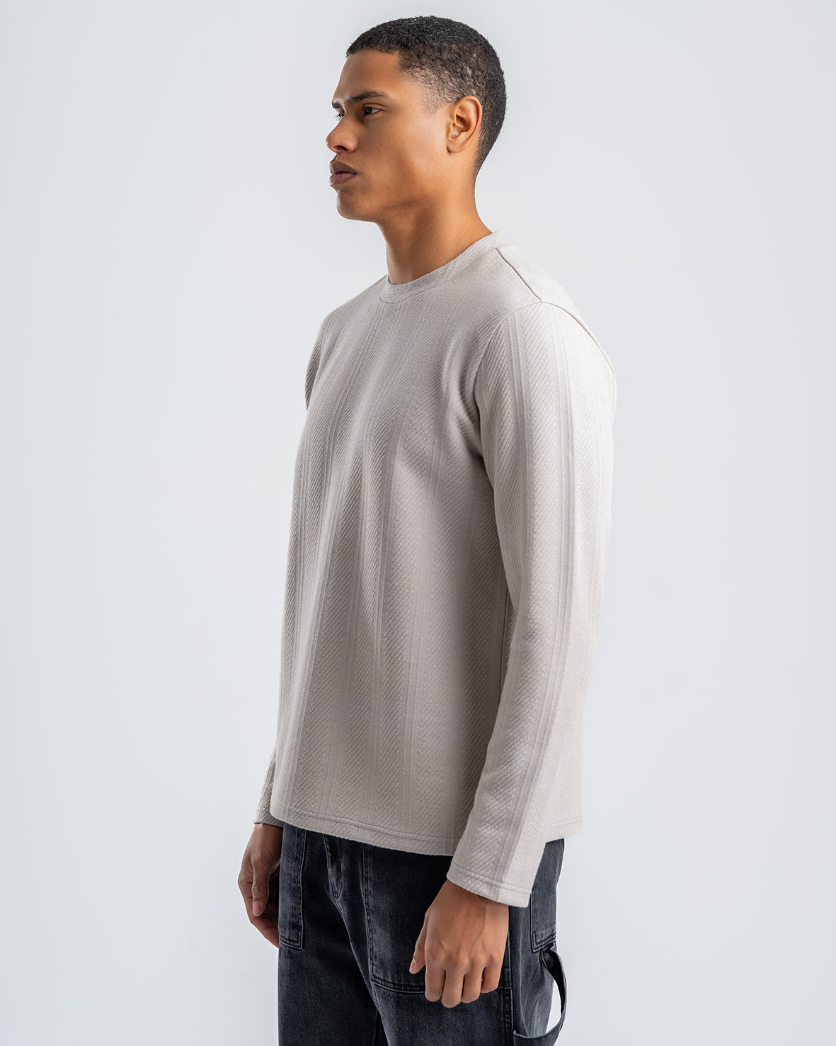 Men's Beige Textured Jacquard Sweatshirt