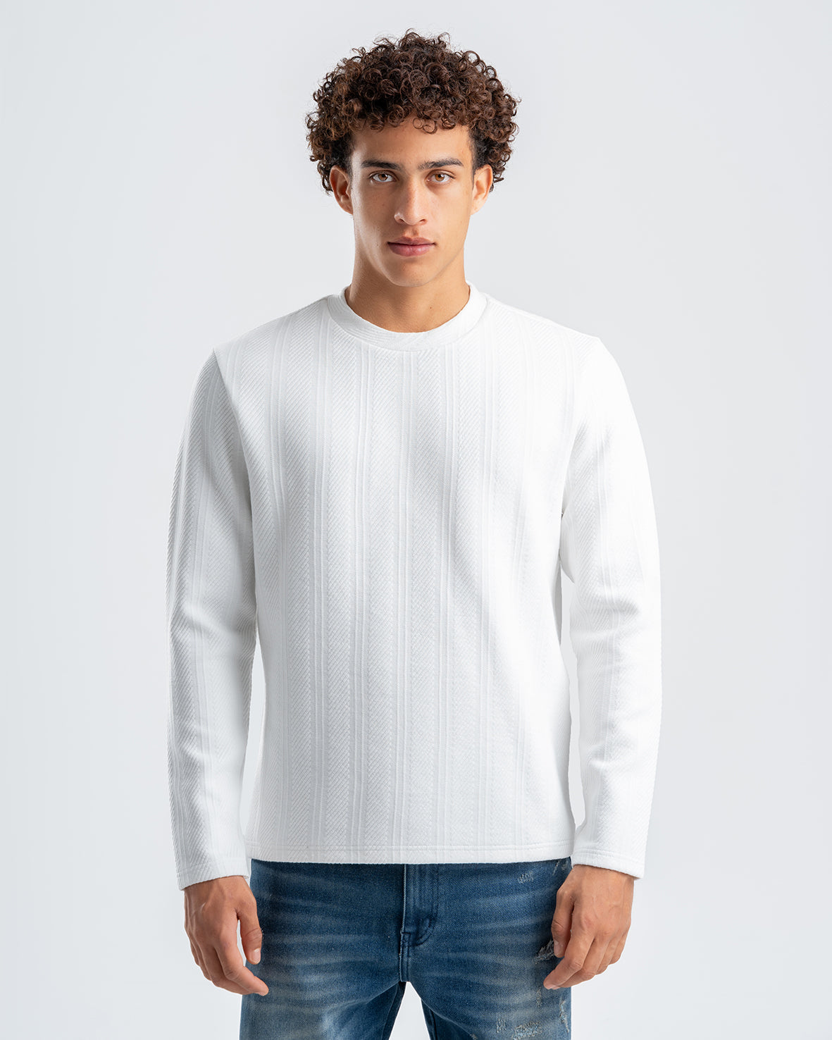 Men's White Textured Jacquard Sweatshirt