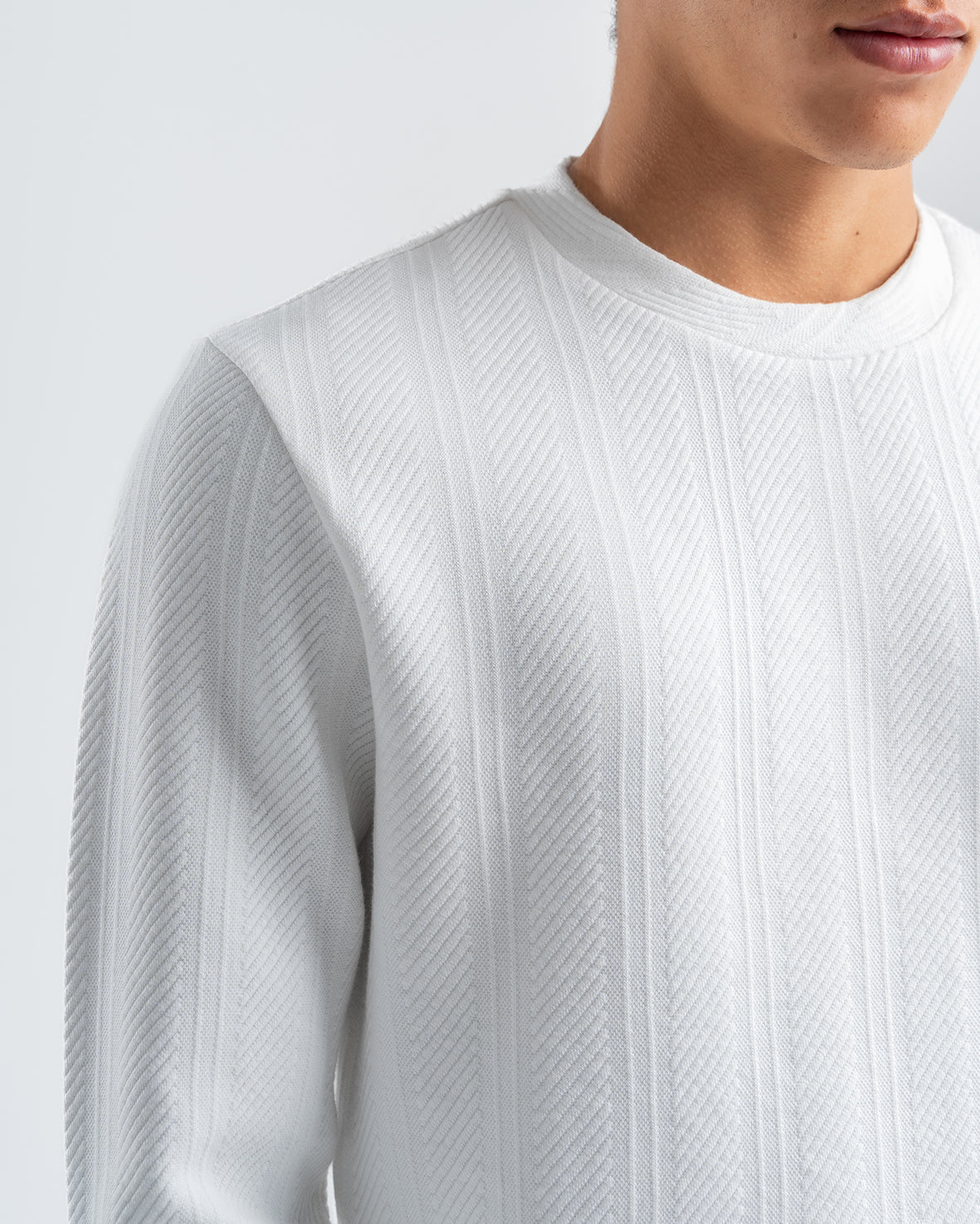 Men's White Textured Jacquard Sweatshirt