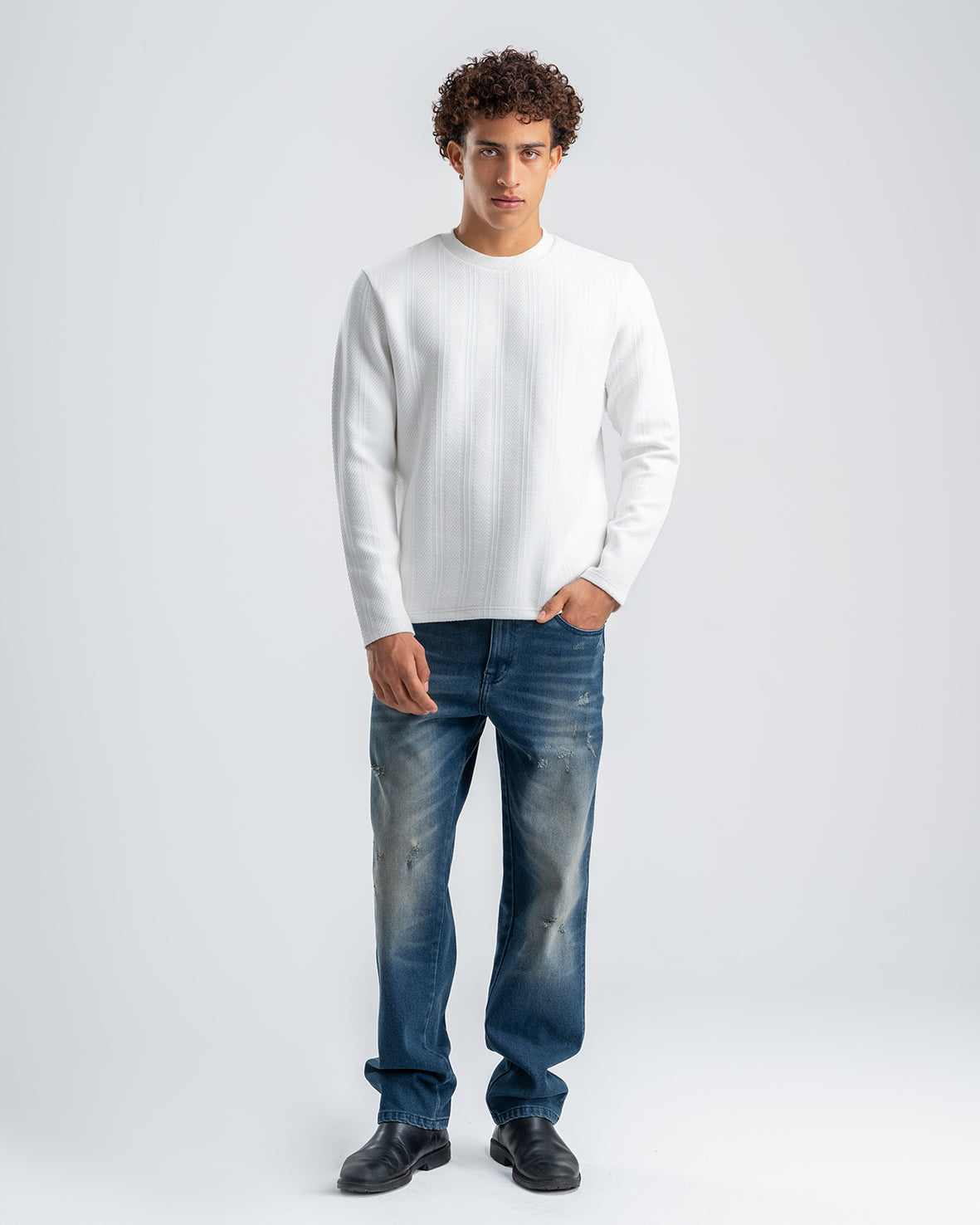 Men's White Textured Jacquard Sweatshirt