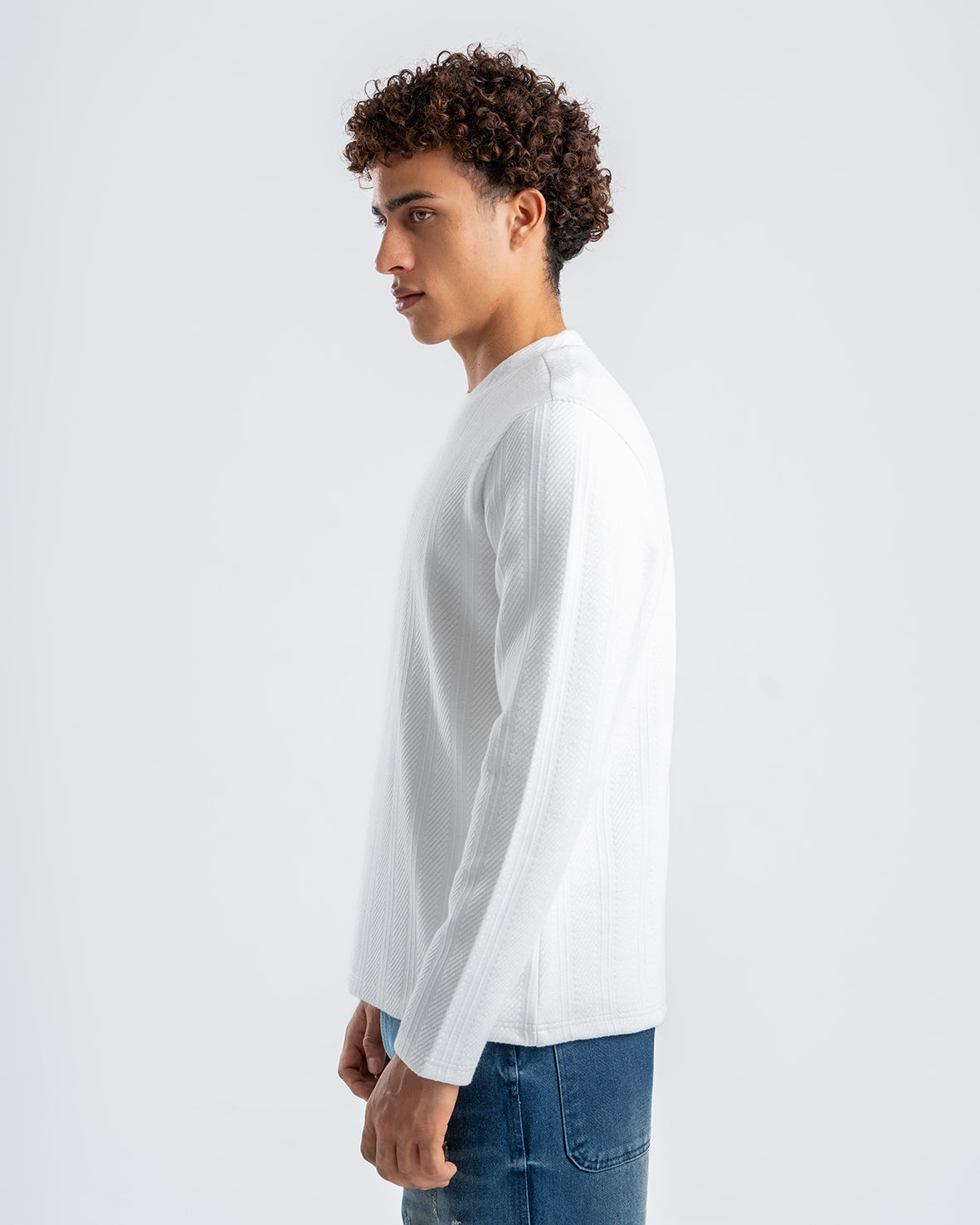 Men's White Textured Jacquard Sweatshirt