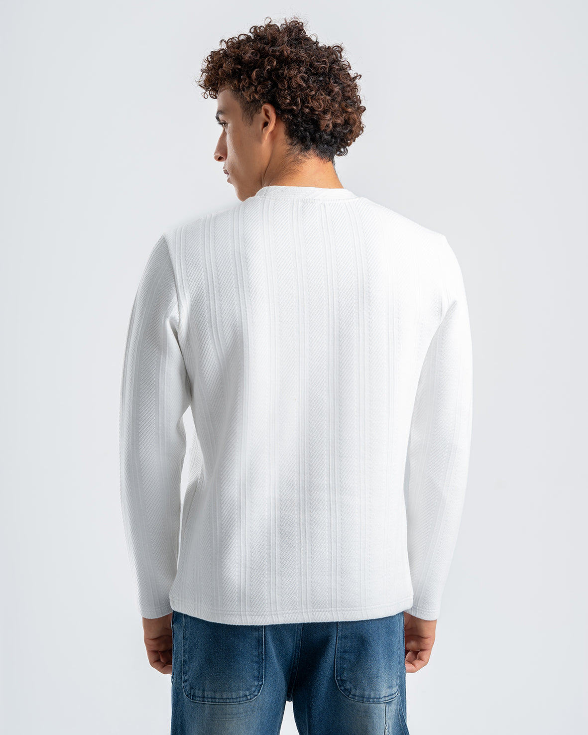 Men's White Textured Jacquard Sweatshirt