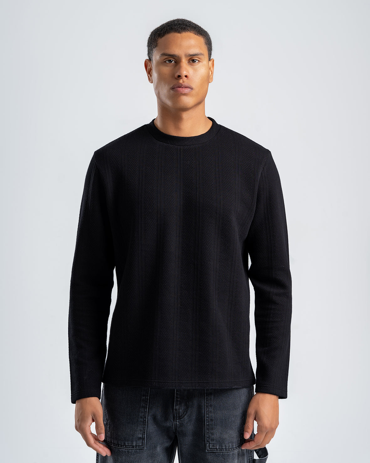 Men's Black Textured Jacquard Sweatshirt