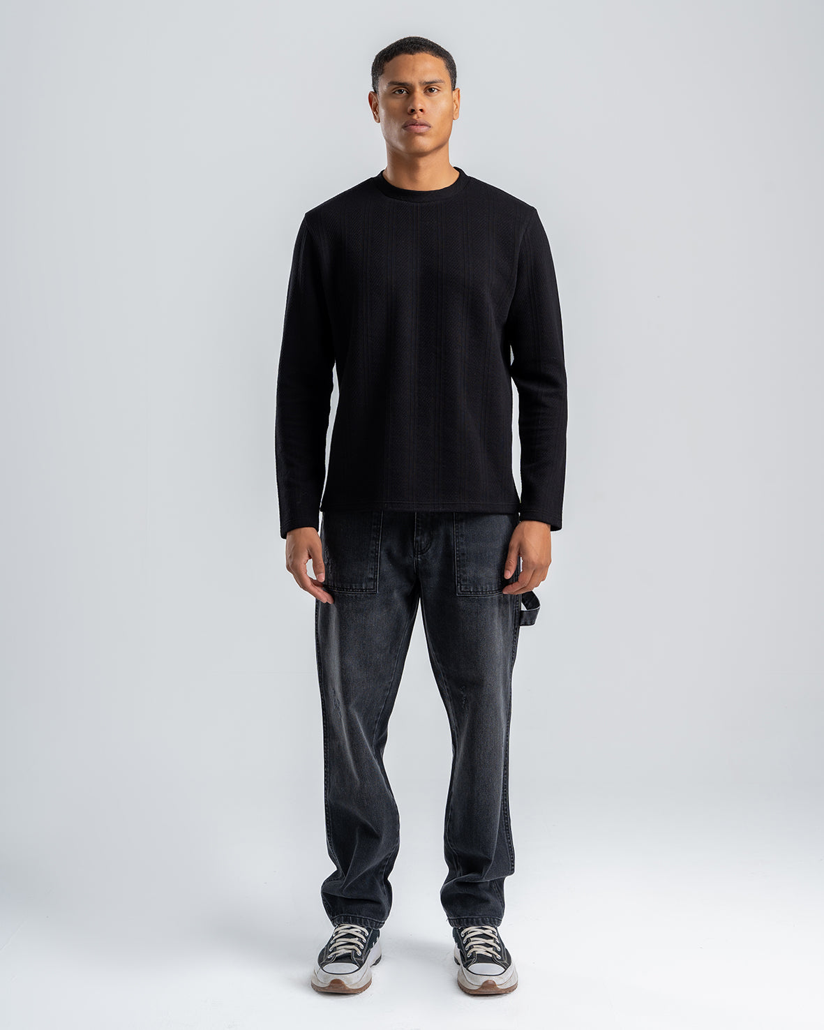 Men's Black Textured Jacquard Sweatshirt