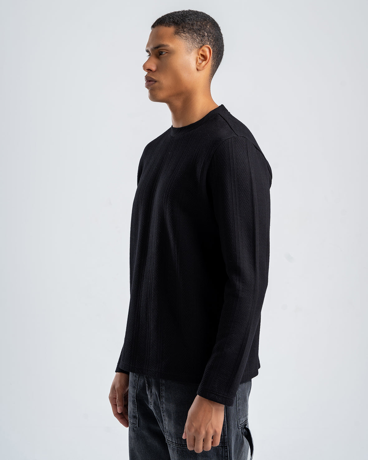 Men's Black Textured Jacquard Sweatshirt