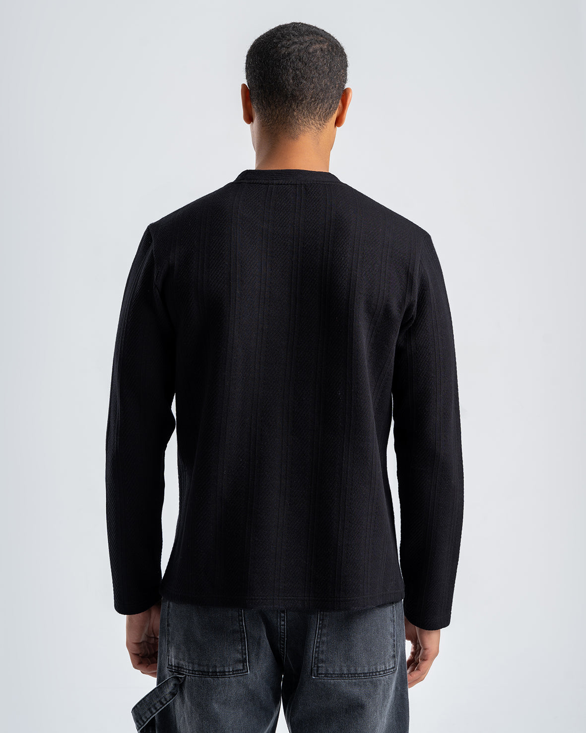 Men's Black Textured Jacquard Sweatshirt