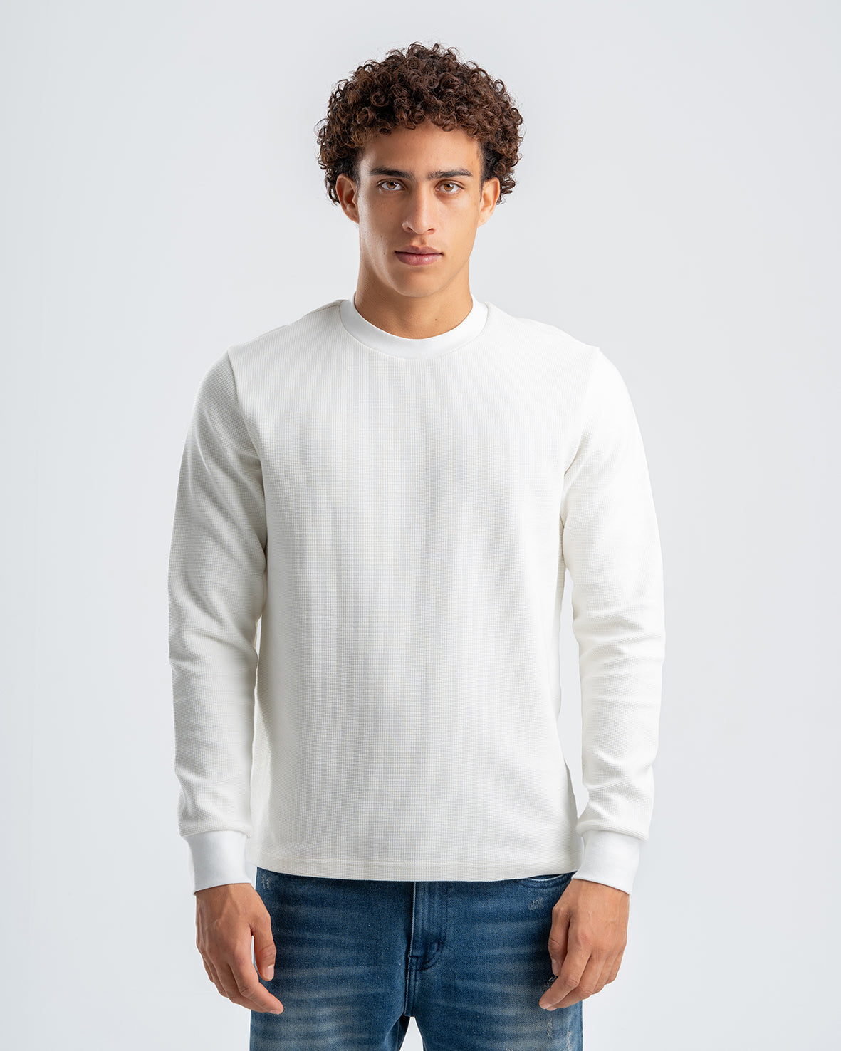 Men's White Standard Fit Crew Neck Pullover