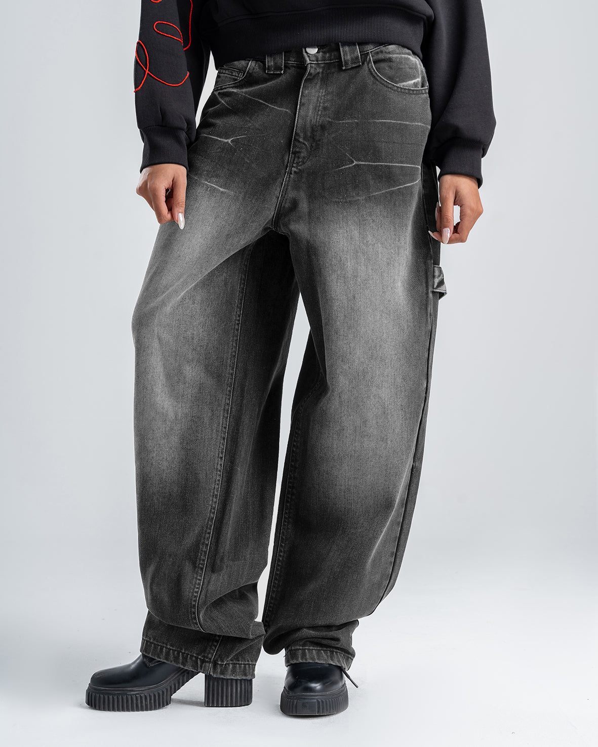 Women's Smoke Wash Baggy Fit Denim Pant