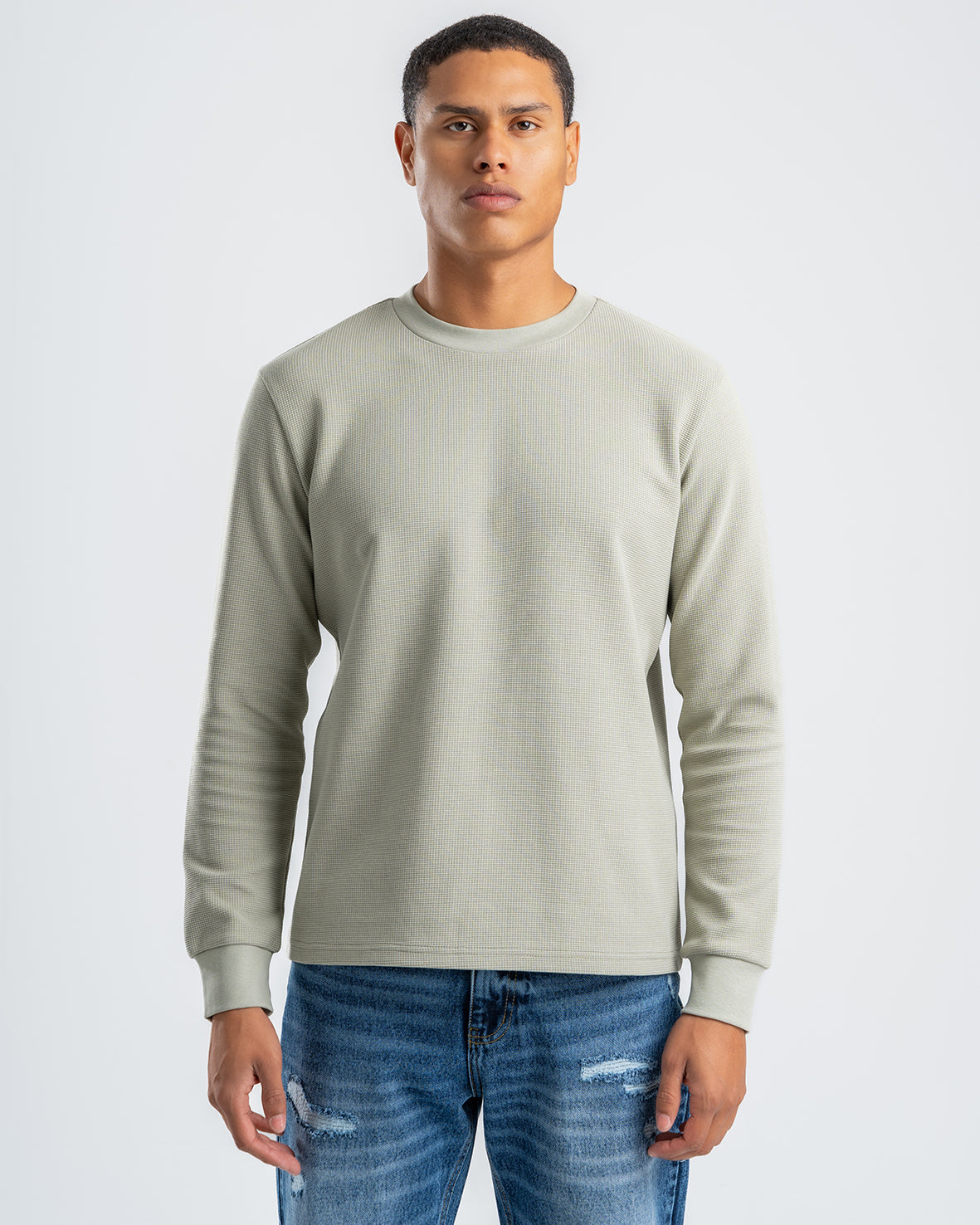 Men's Light Olive Standard Fit Crew Neck Pullover