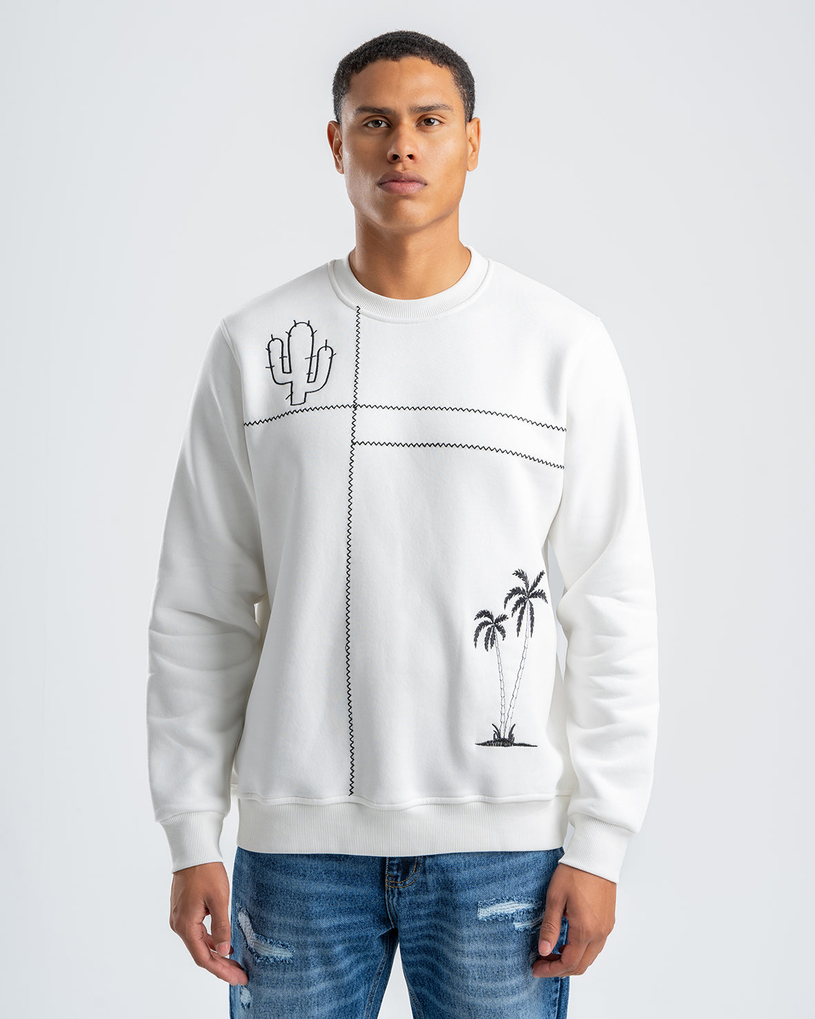 Men's Embroidered White Fleece Sweatshirt