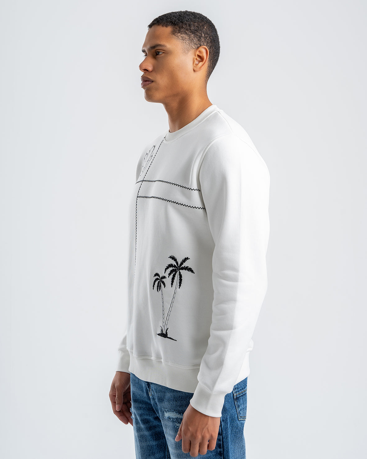 Men's Embroidered White Fleece Sweatshirt