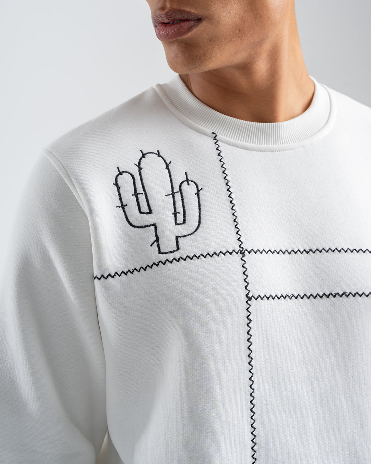 Men's Embroidered White Fleece Sweatshirt