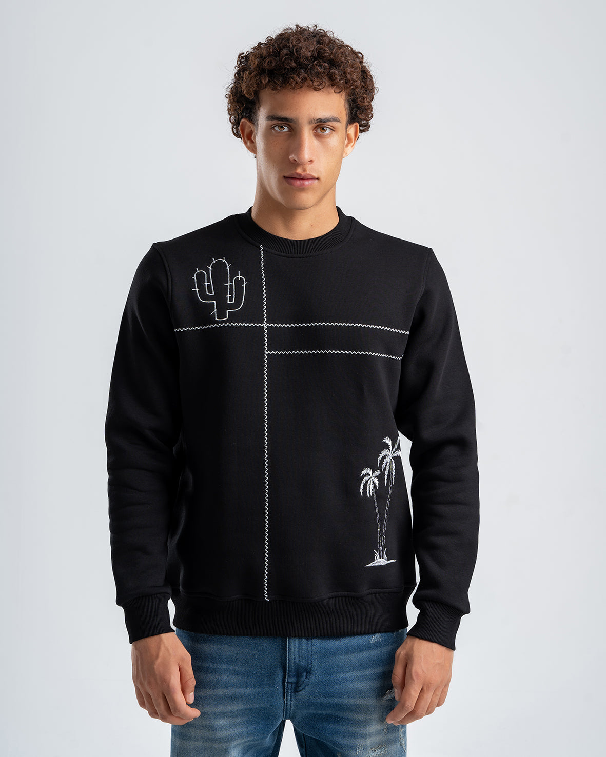 Men's Embroidered Black Fleece Sweatshirt