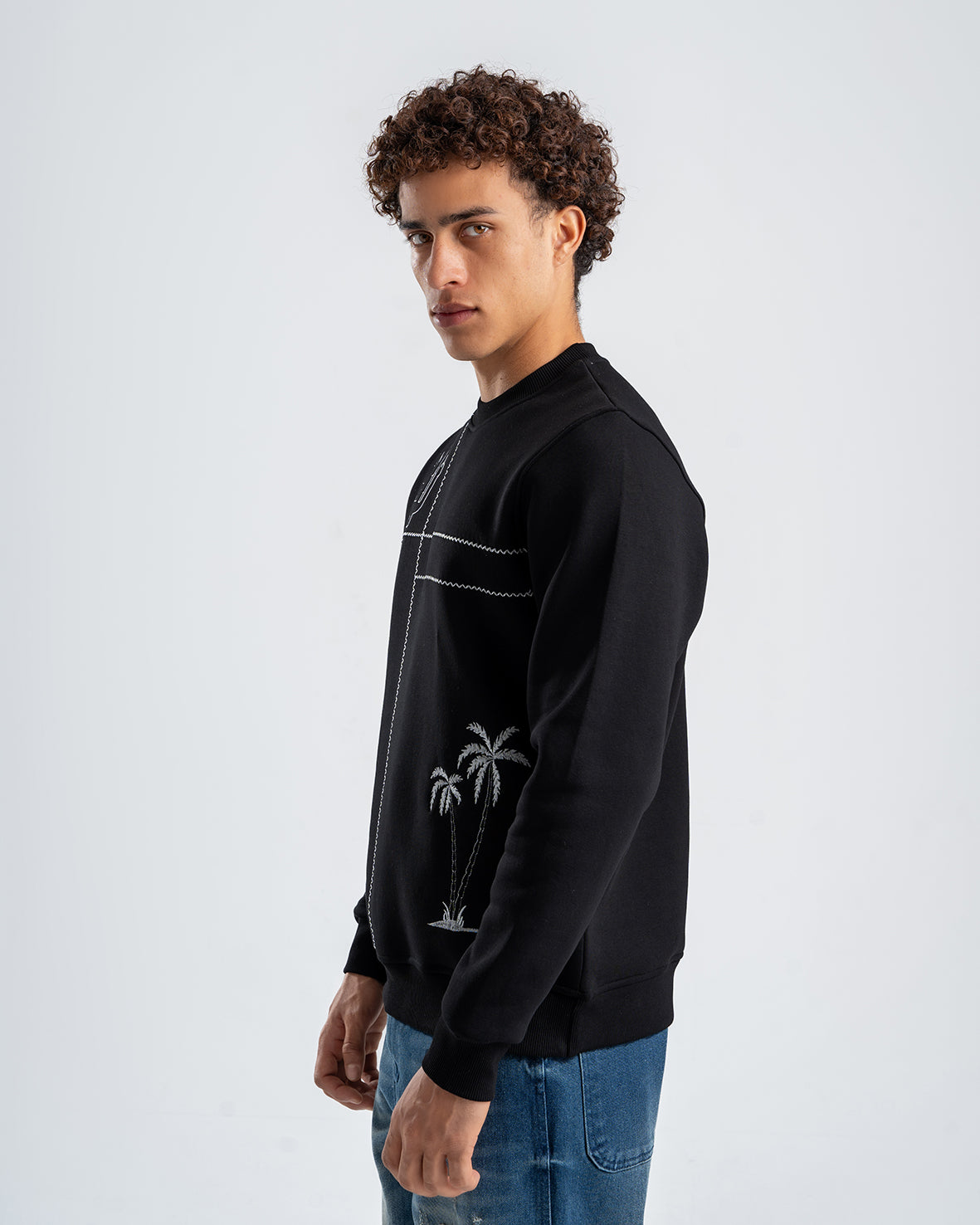 Men's Embroidered Black Fleece Sweatshirt