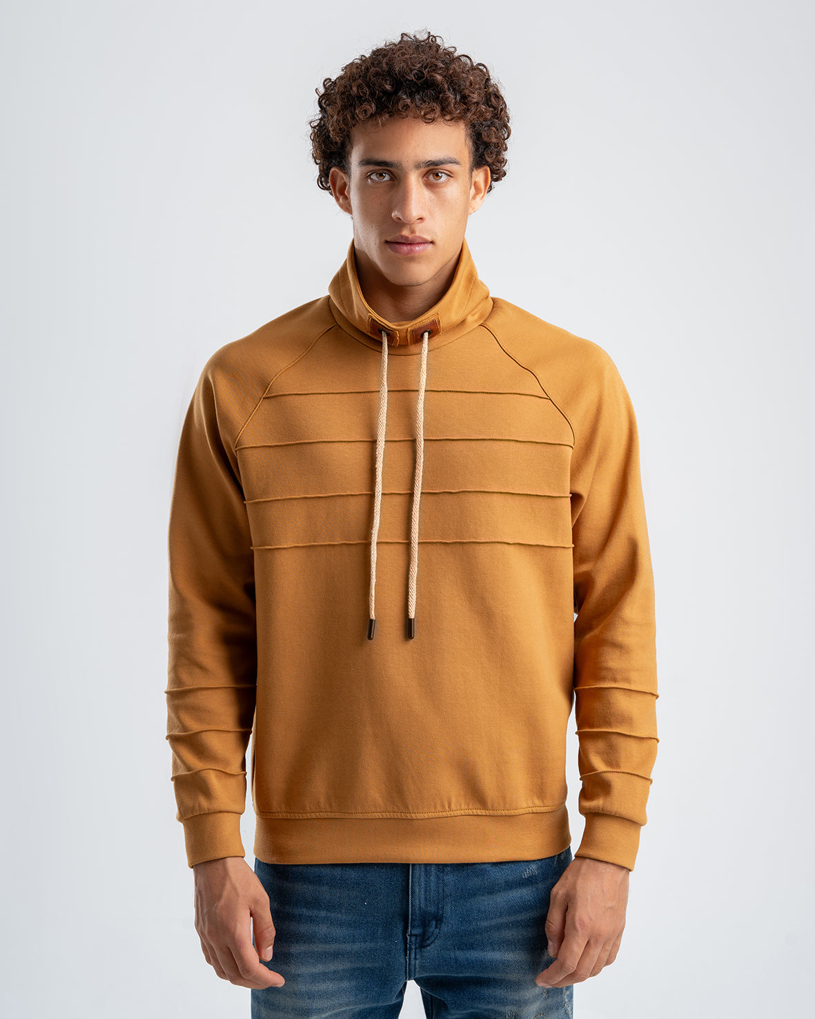 Men's Brown Ribbed Fleece High Neck Sweatshirt