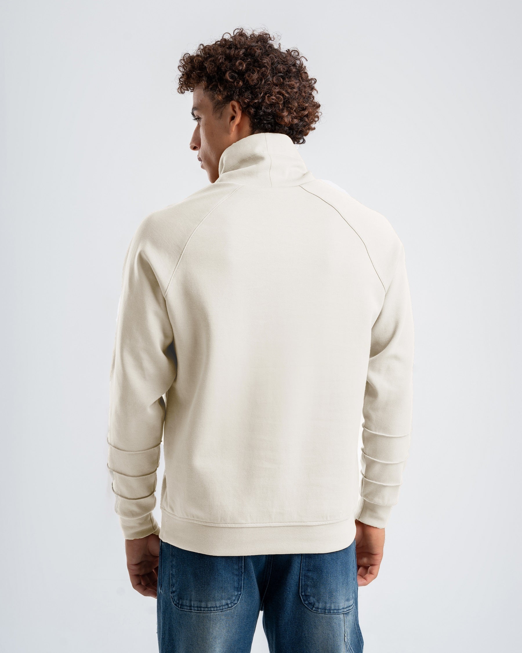 Men's White Ribbed Fleece High Neck Sweatshirt