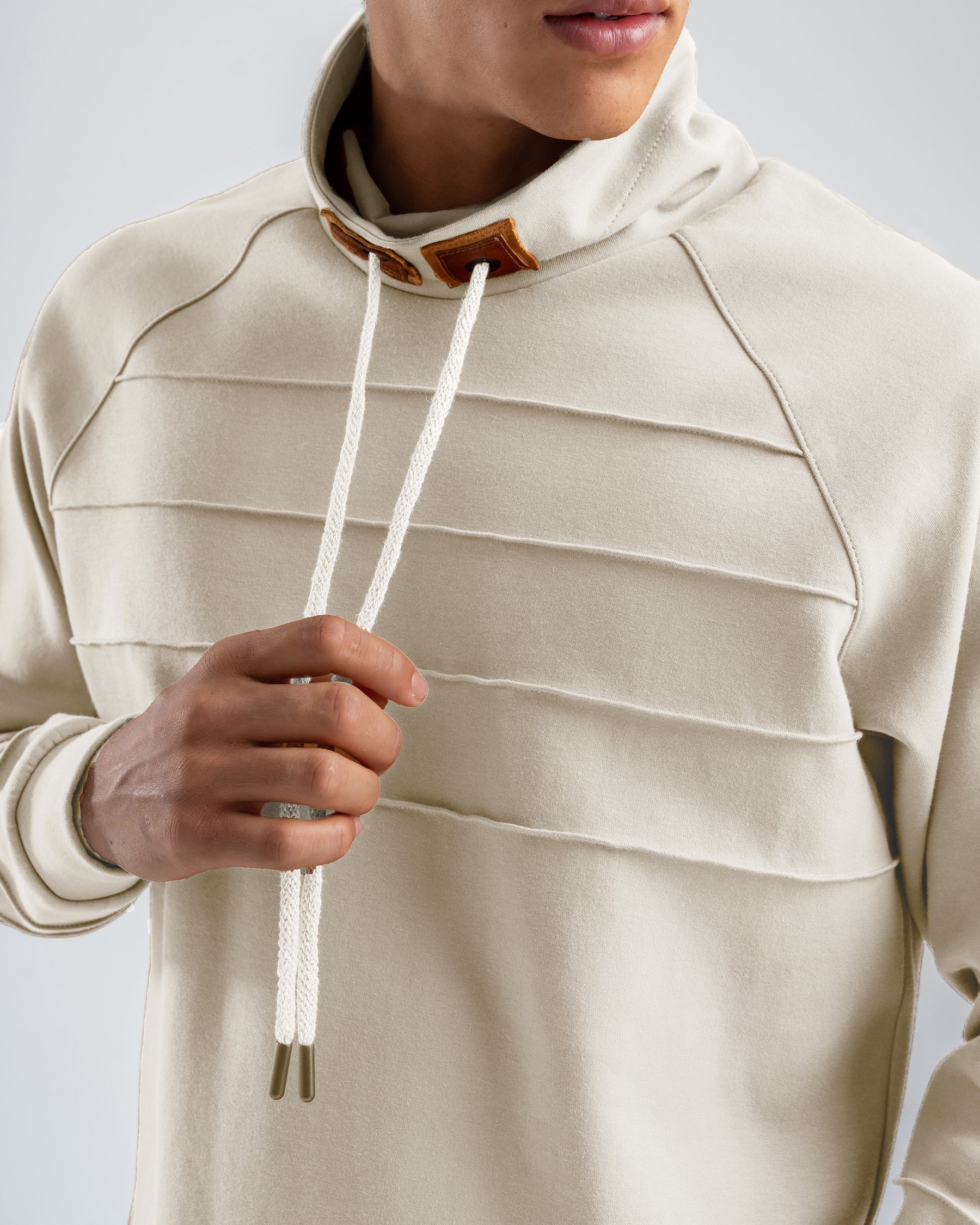 Men's White Ribbed Fleece High Neck Sweatshirt