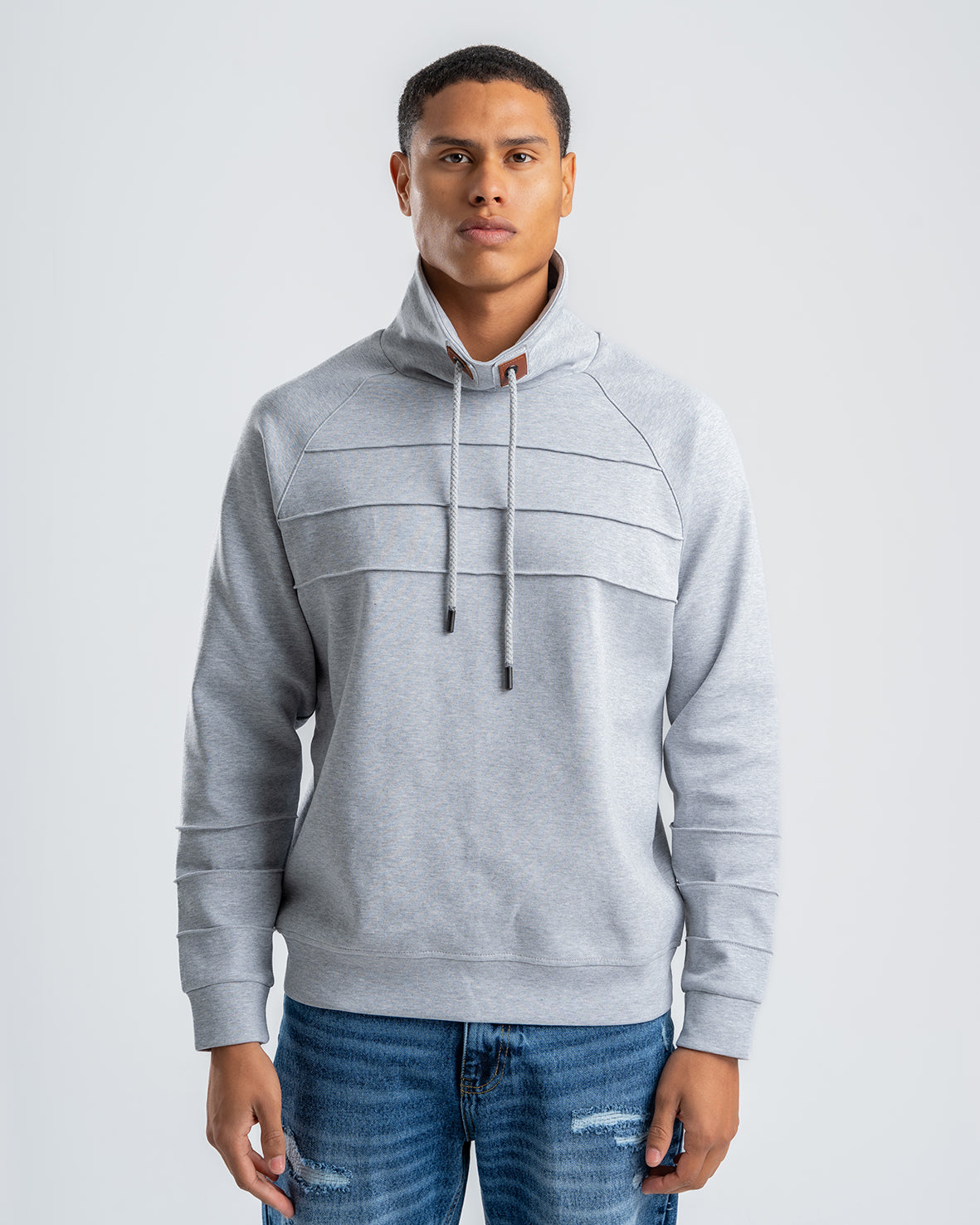 Men's Gray Ribbed Fleece High Neck Sweatshirt