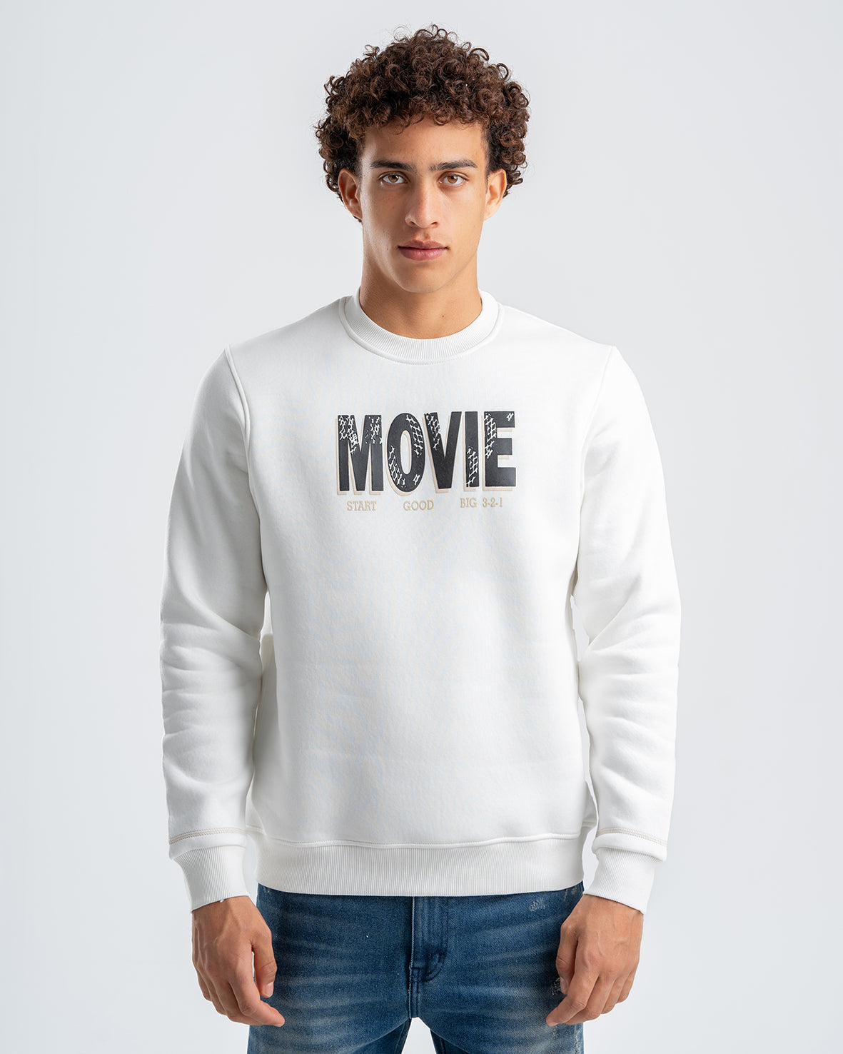 Men's Printed White Fleece Sweatshirt