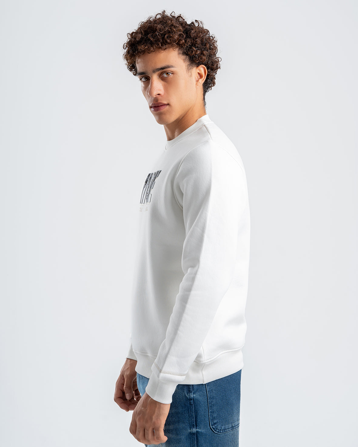 Men's Printed White Fleece Sweatshirt