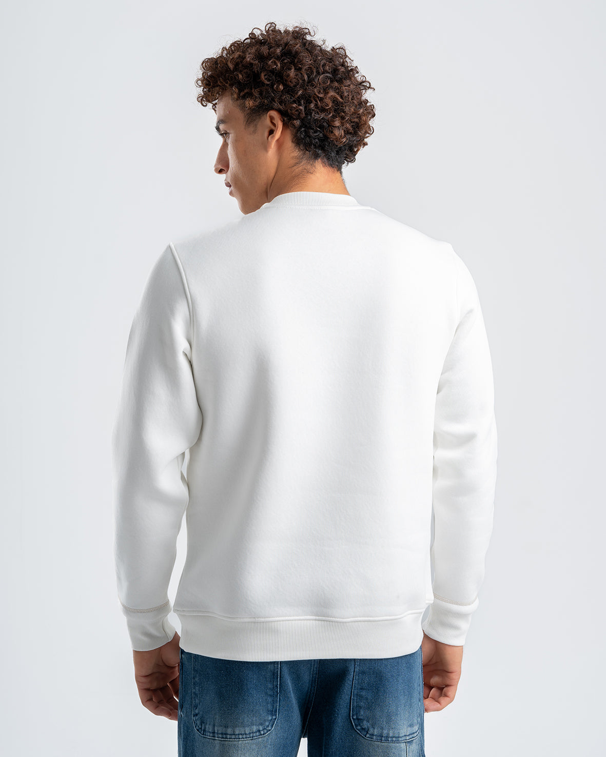 Men's Printed White Fleece Sweatshirt