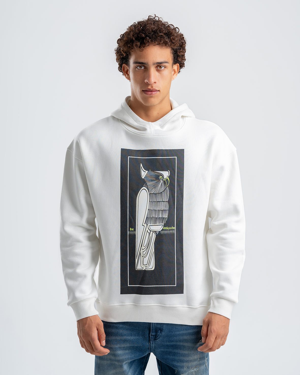 Men's White Printed Casual Hoodie