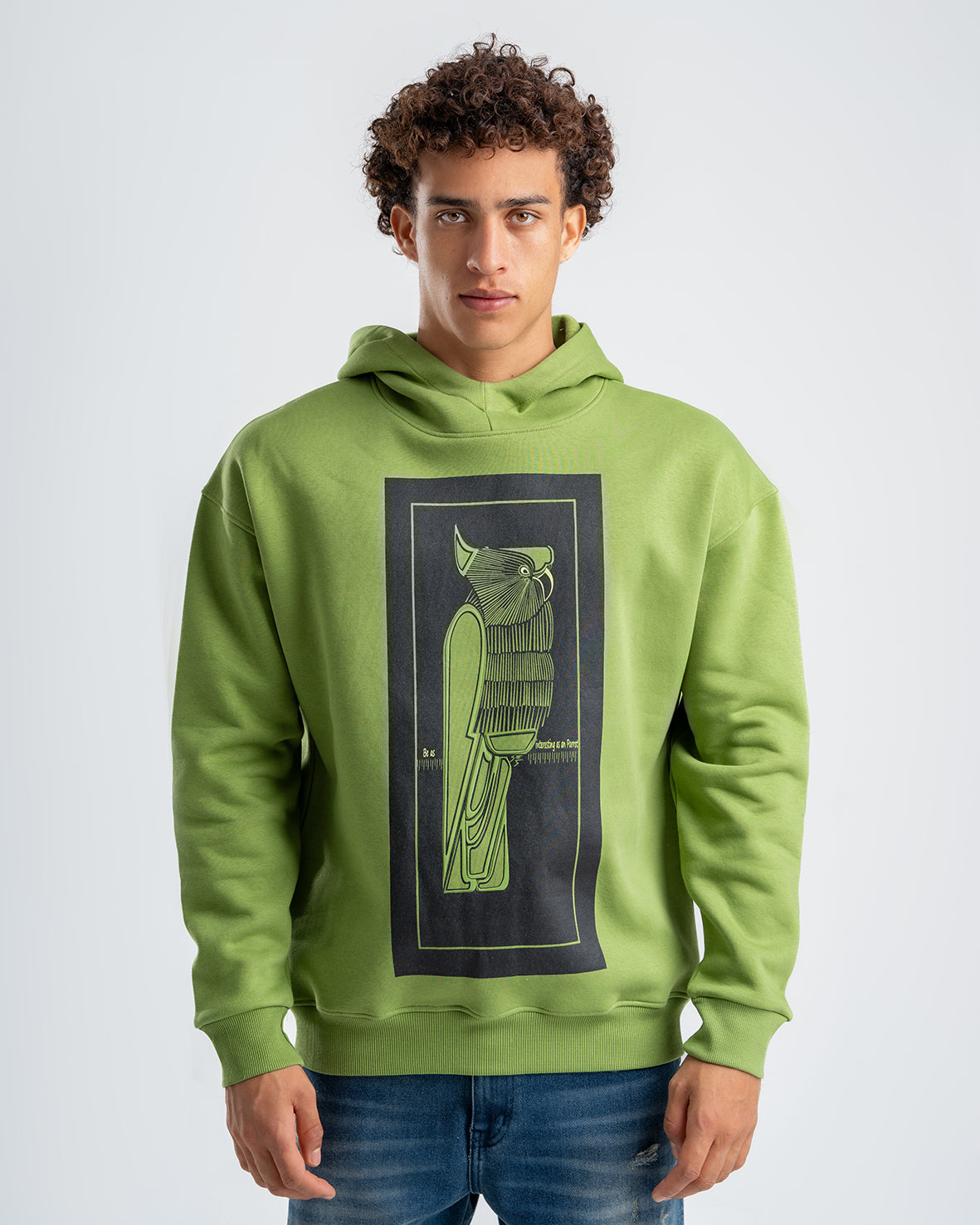 Men's Green Printed Casual Hoodie