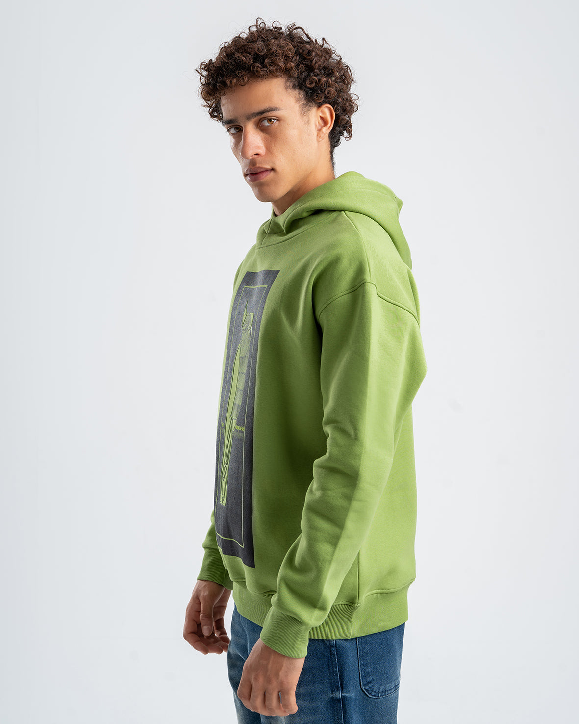 Men's Green Printed Casual Hoodie