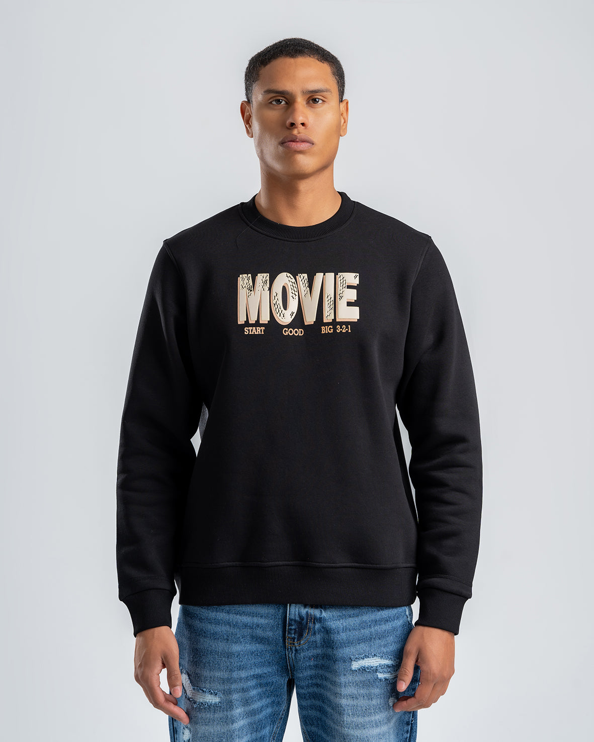 Men's Printed Black Fleece Sweatshirt