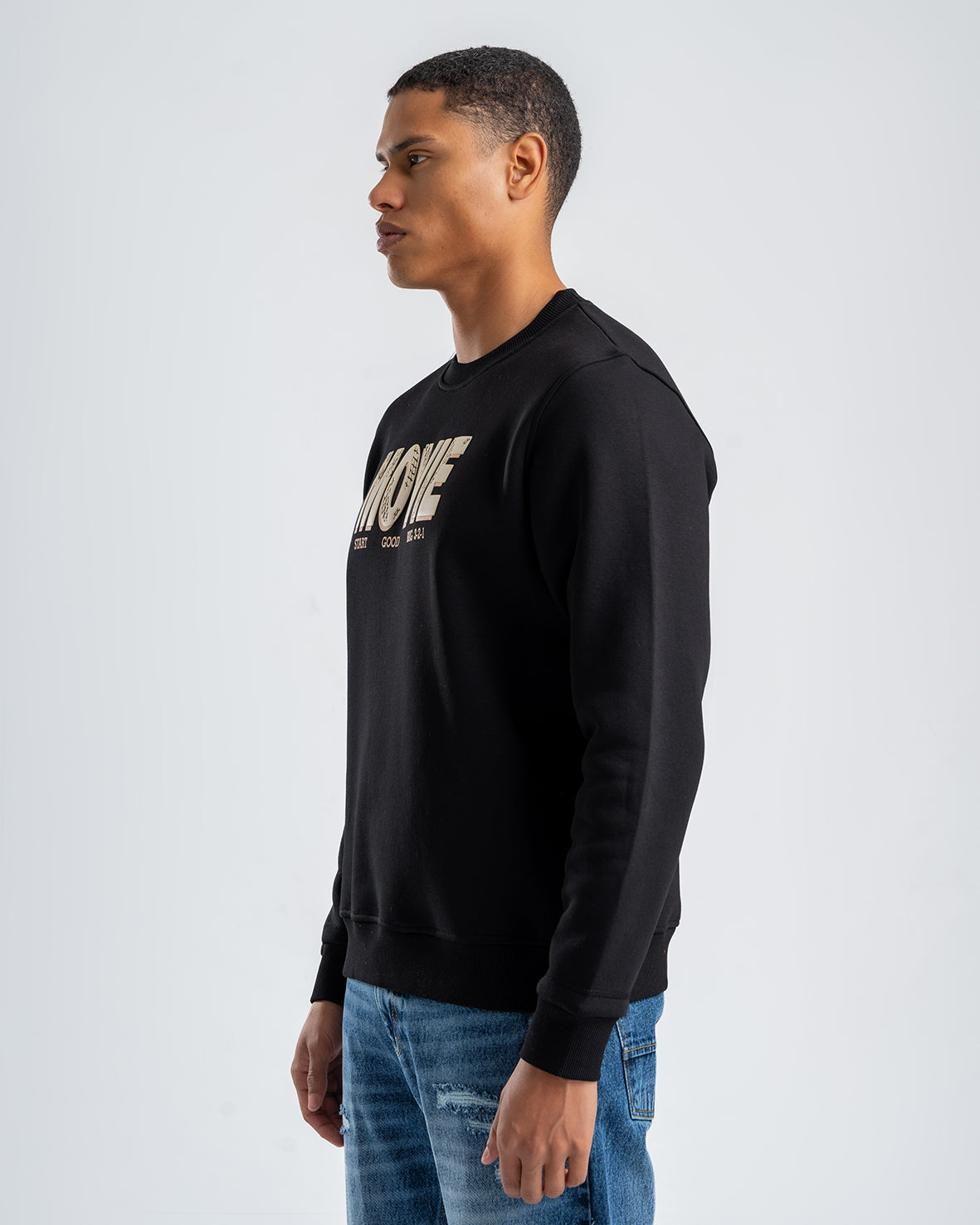 Men's Printed Black Fleece Sweatshirt