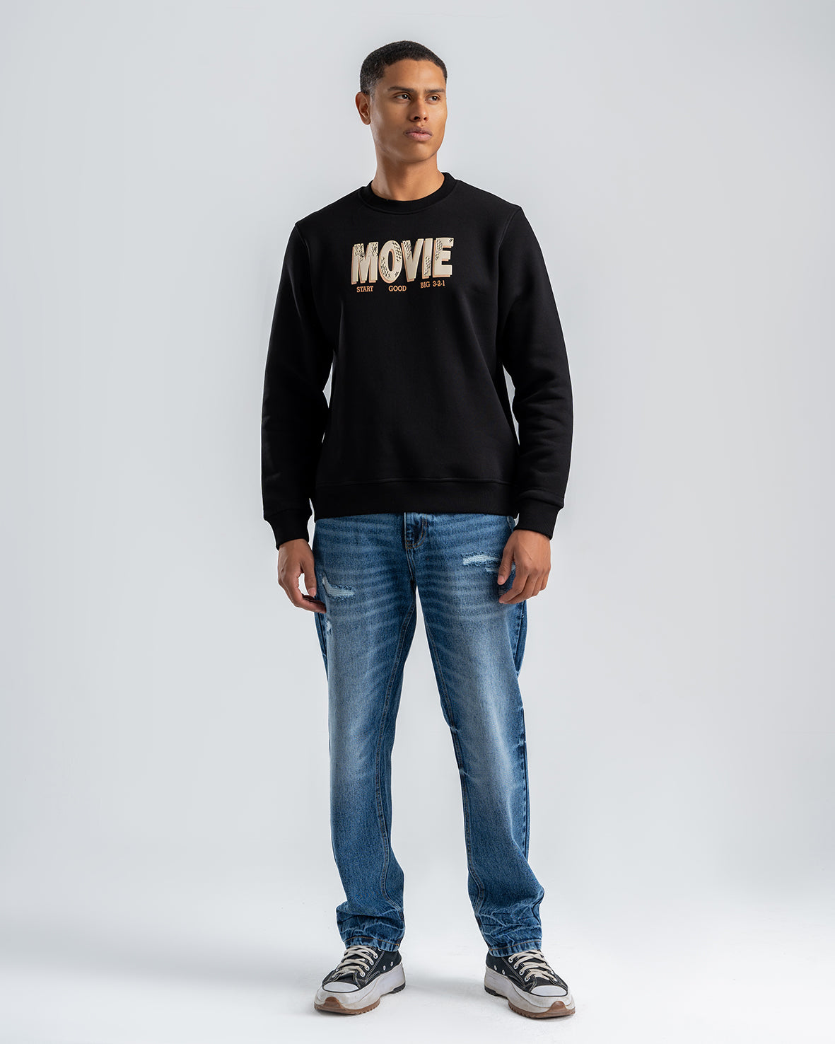 Men's Printed Black Fleece Sweatshirt