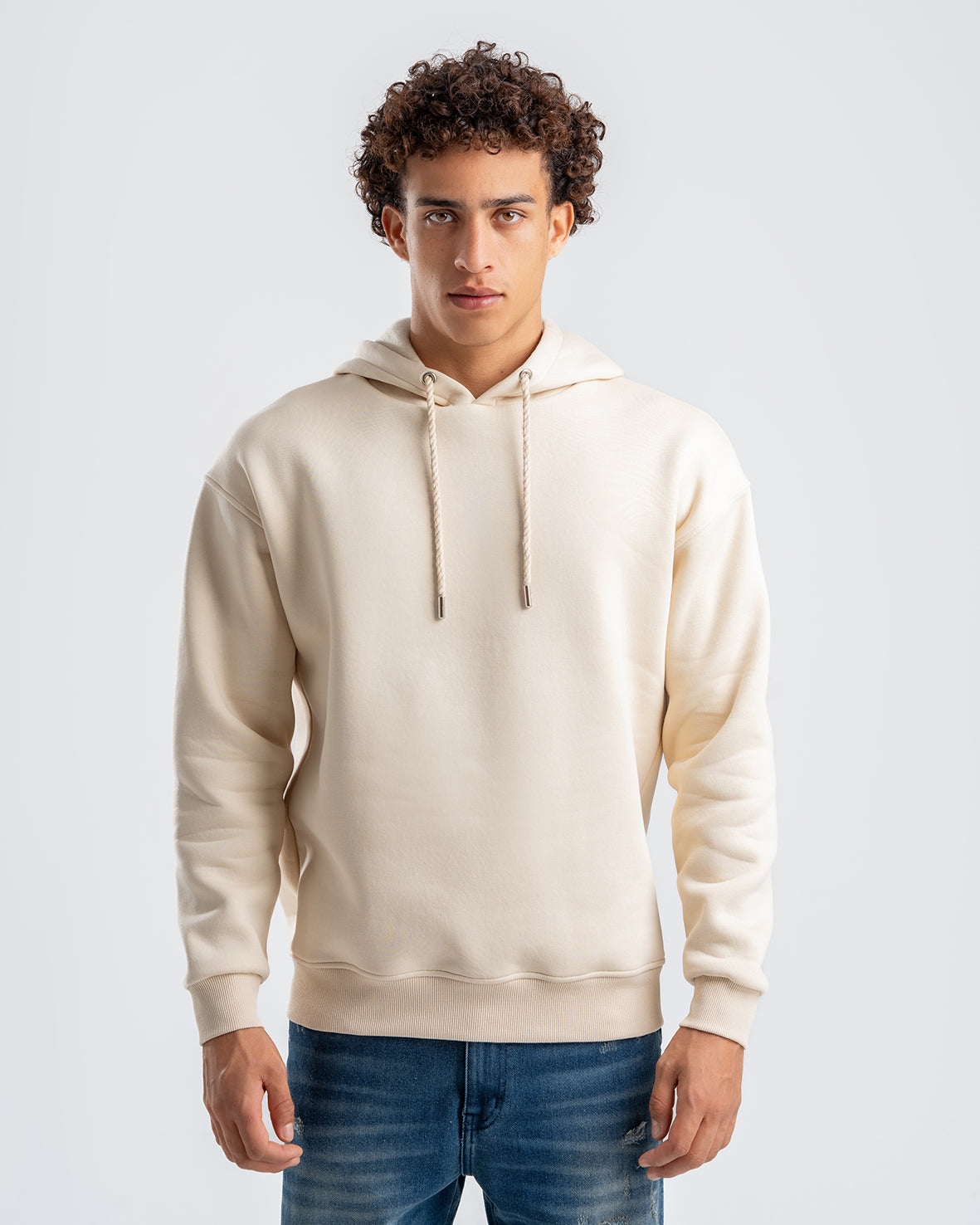 Men's Beige embroidered Casual Hoodie