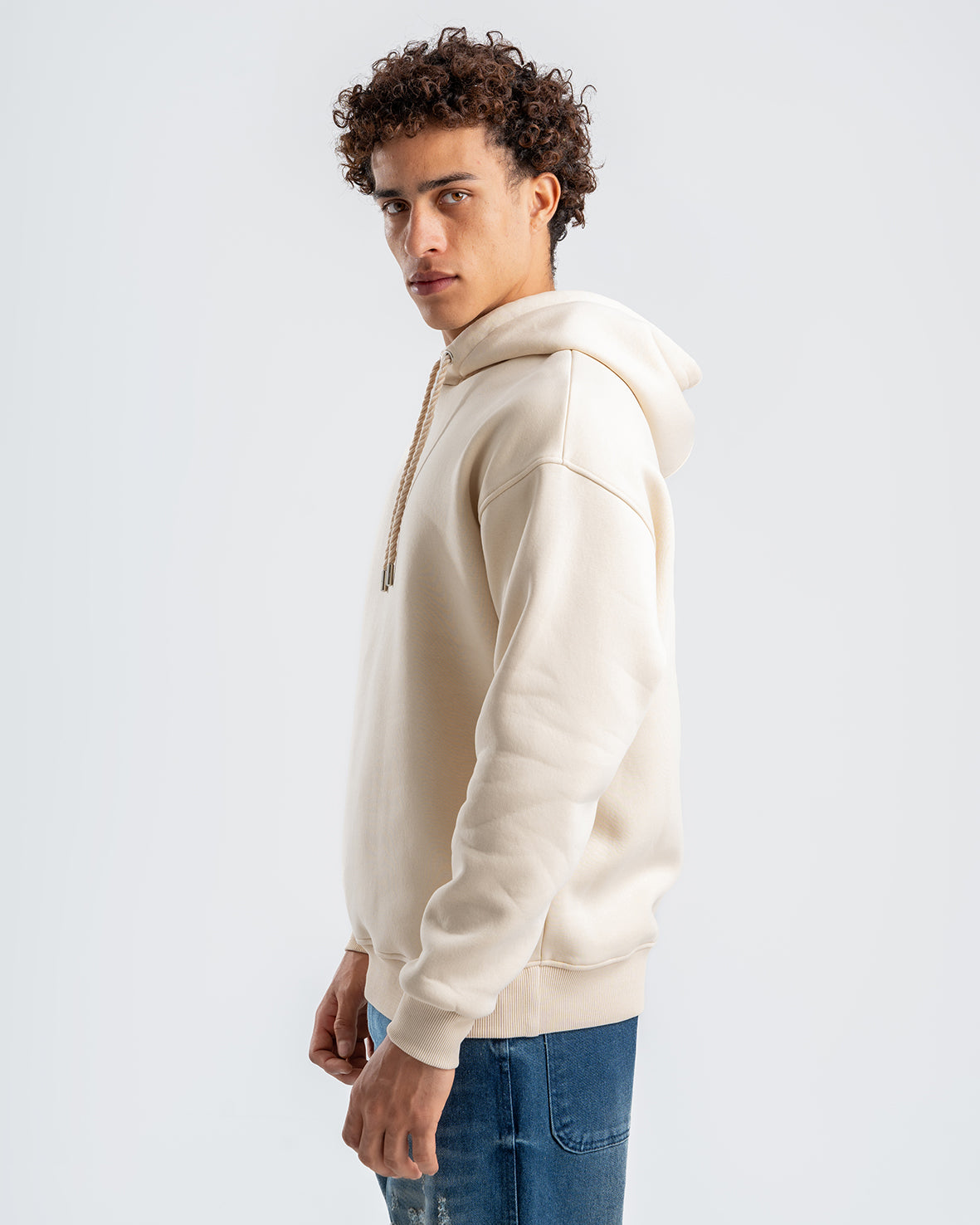 Men's Beige embroidered Casual Hoodie