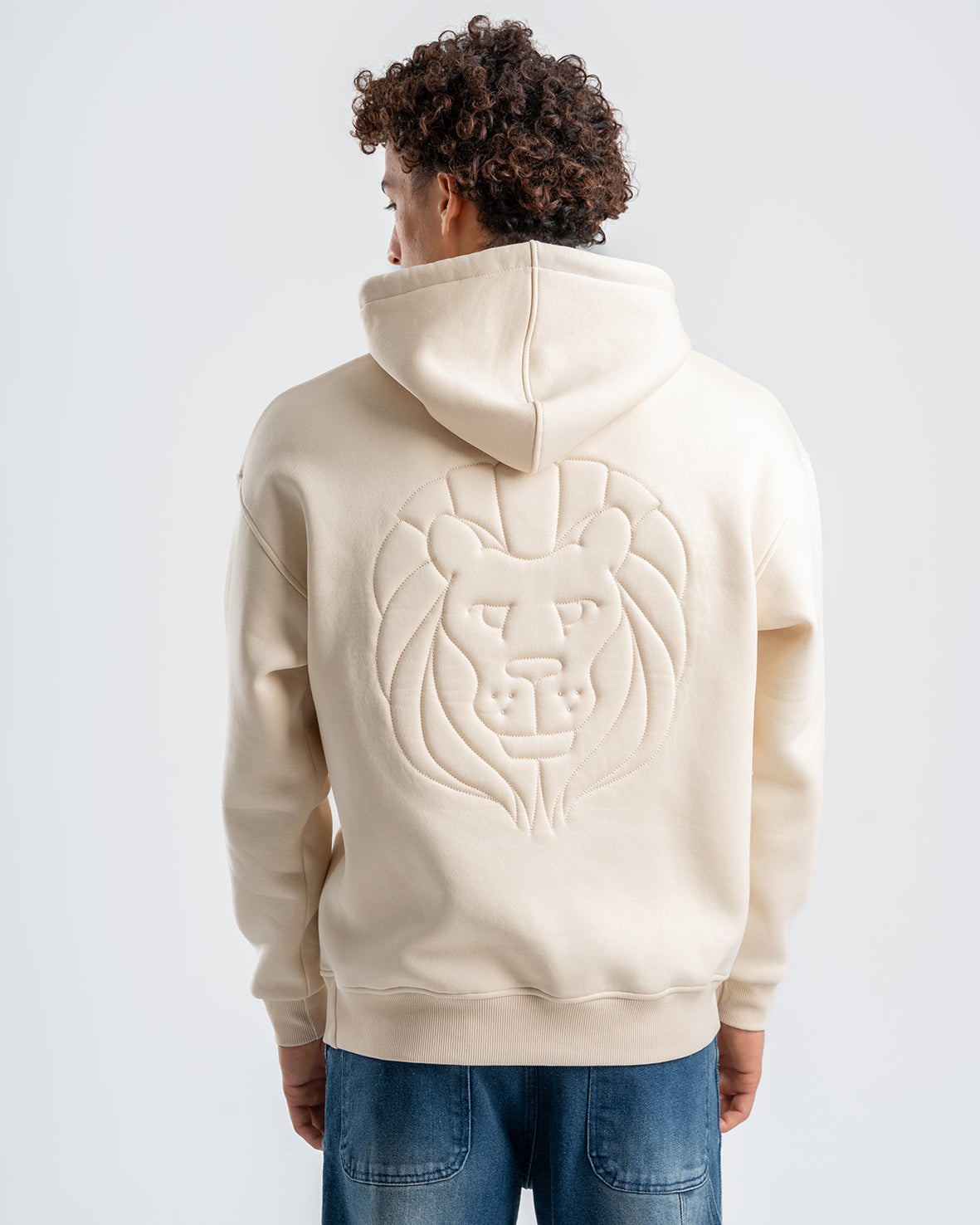 Men's Beige embroidered Casual Hoodie