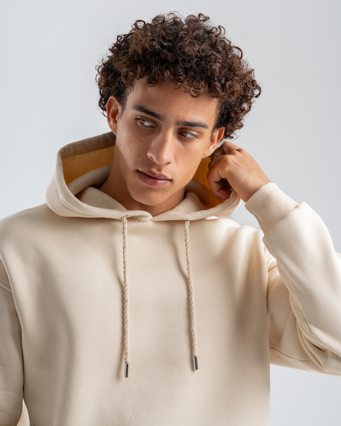 Men's Beige embroidered Casual Hoodie