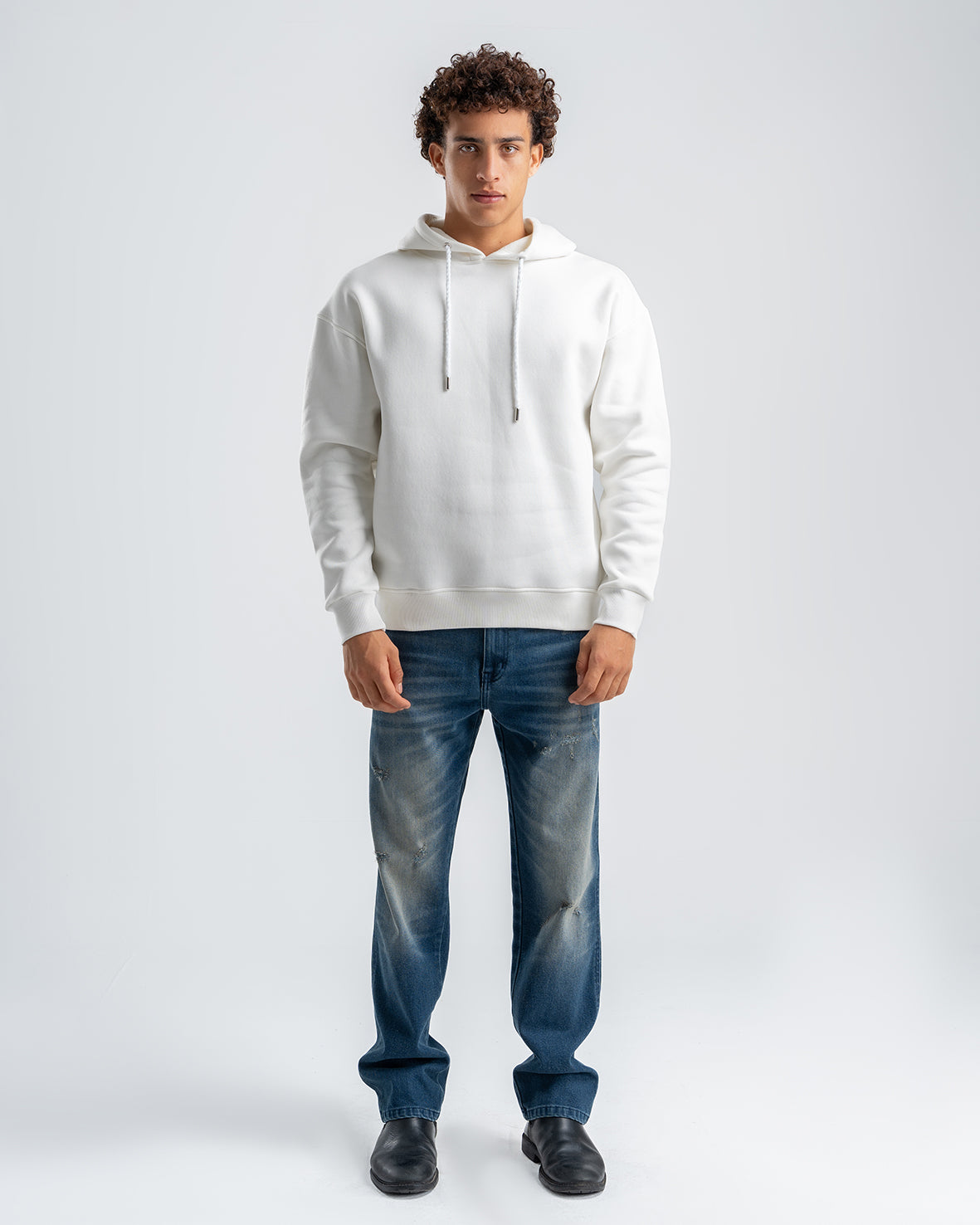 Men's White embroidered Casual Hoodie