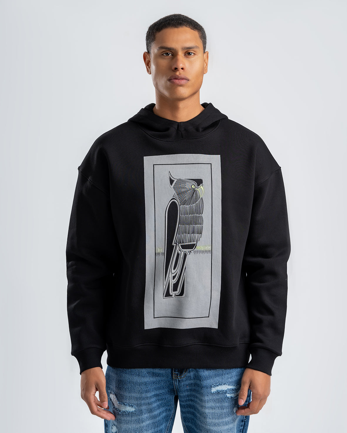 Men's Black Printed Casual Hoodie