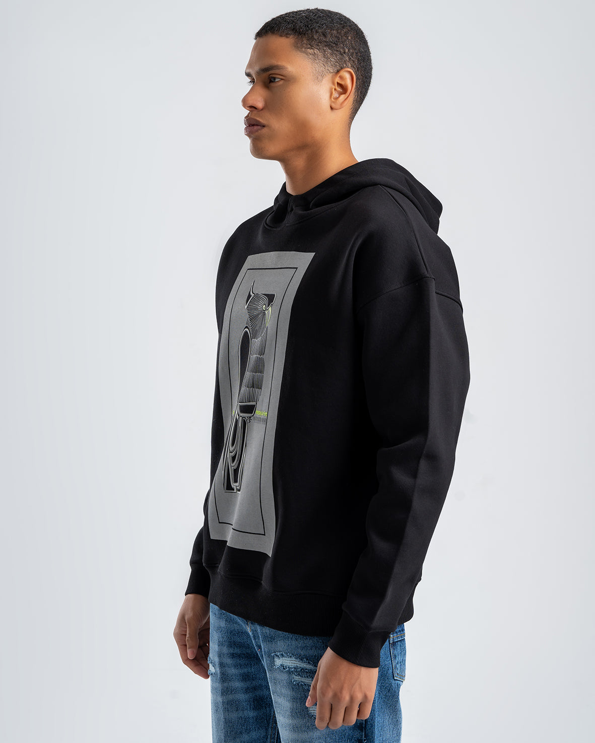 Men's Black Printed Casual Hoodie