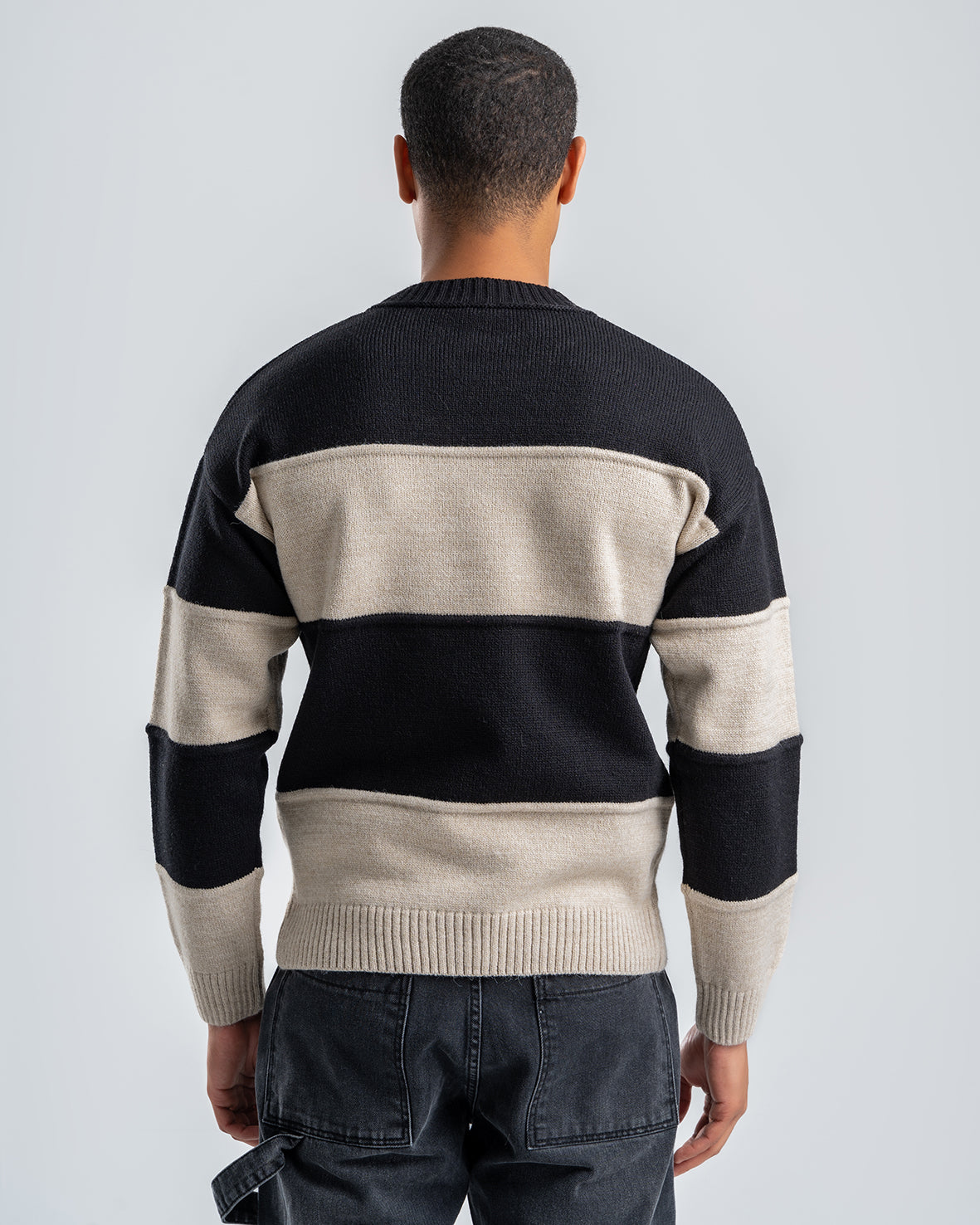 Men's Crew Neck Knitted Sweaters Striped  Black/Cream