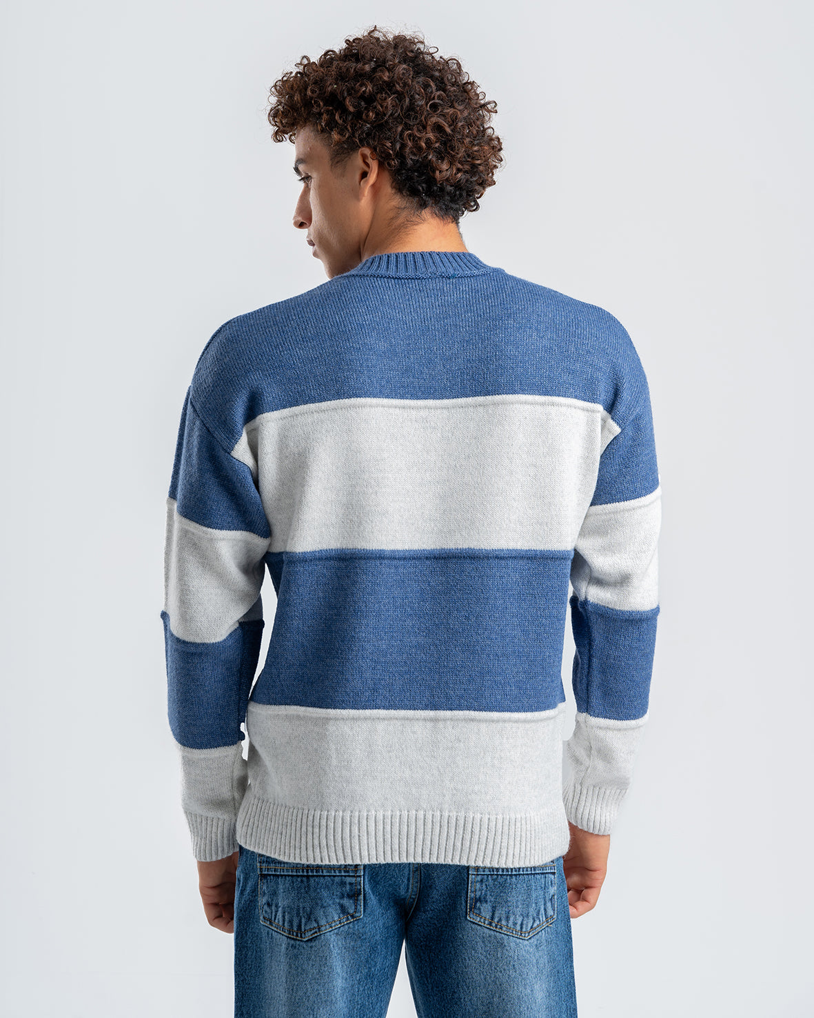 Men's Crew Neck Knitted Sweaters Striped  Blue/Gray