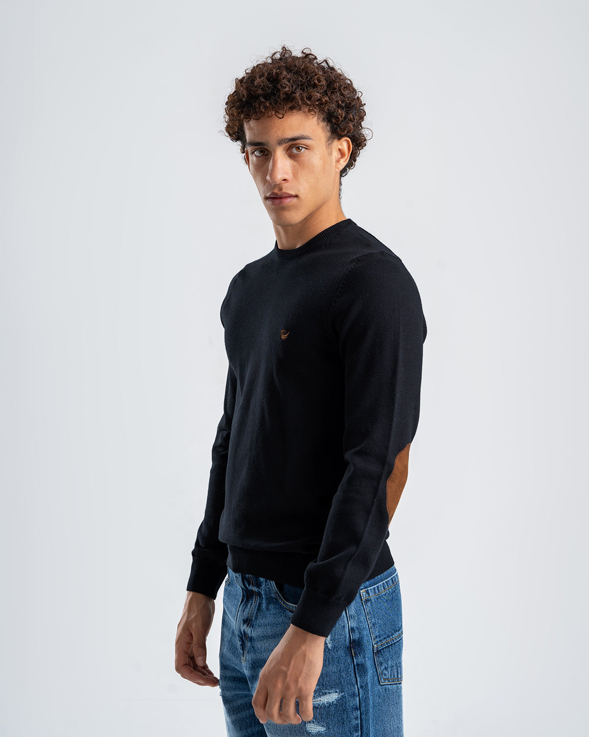 Men's Wool Black Pullover With small embroidery