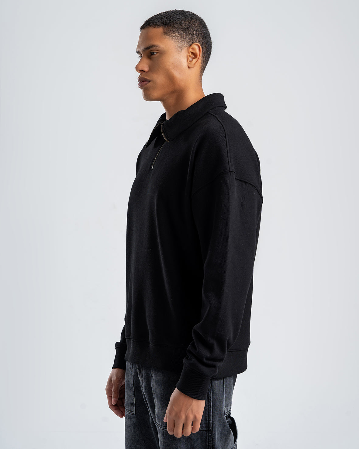 Men's Black Sweatshirt with zip-up collar